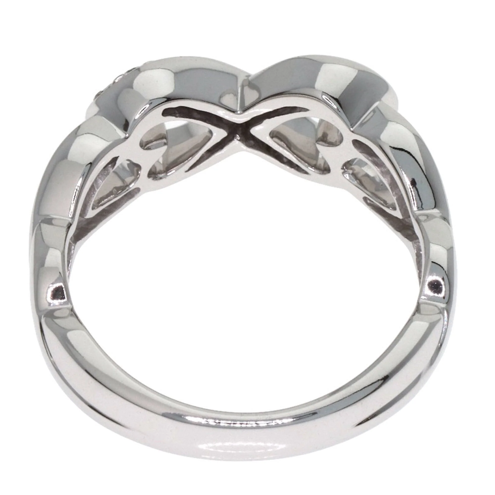 Band Ring 18K White Gold With Diamond Double Loving Heart - Image 4