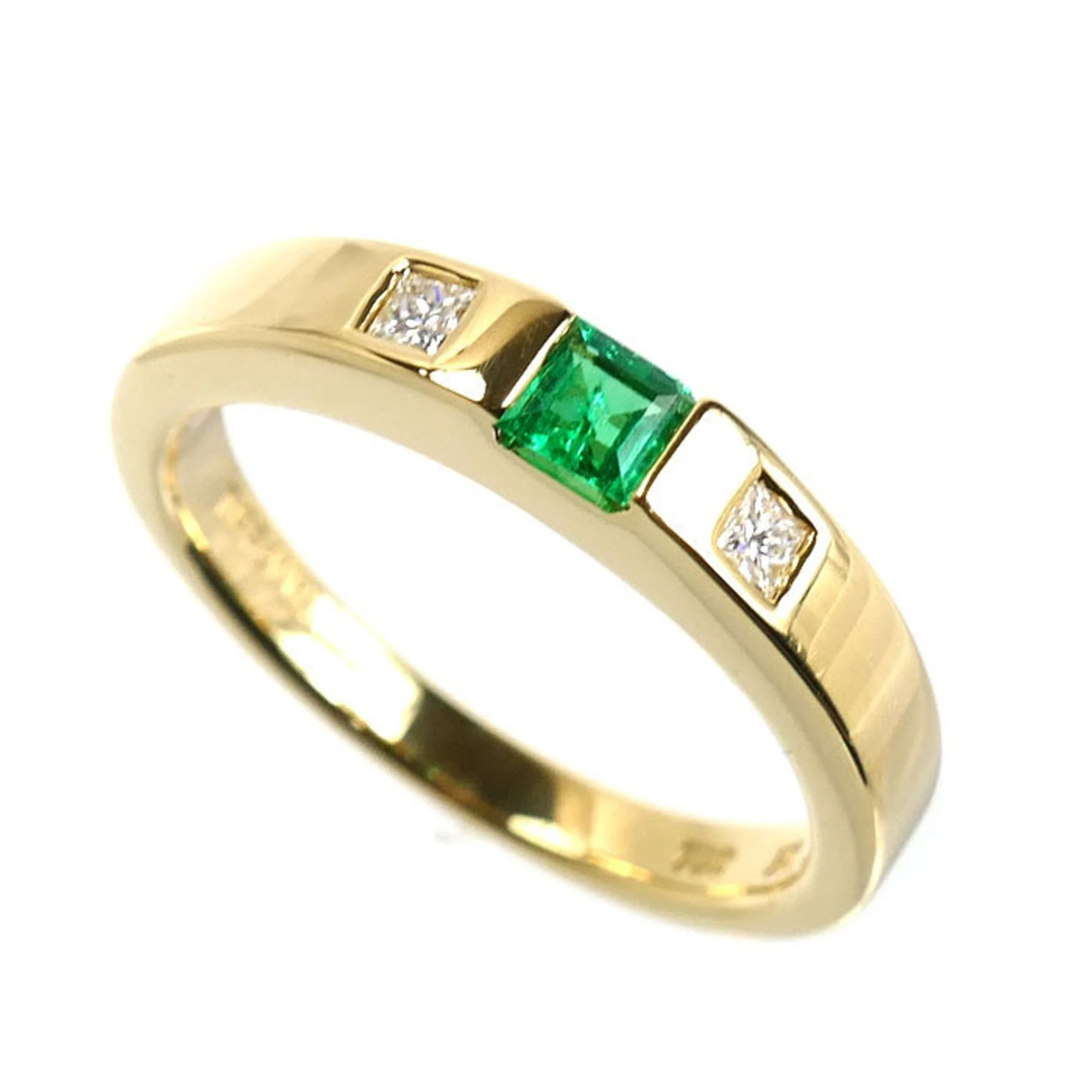Band Ring 18K Yellow Gold with Diamond and Emerald