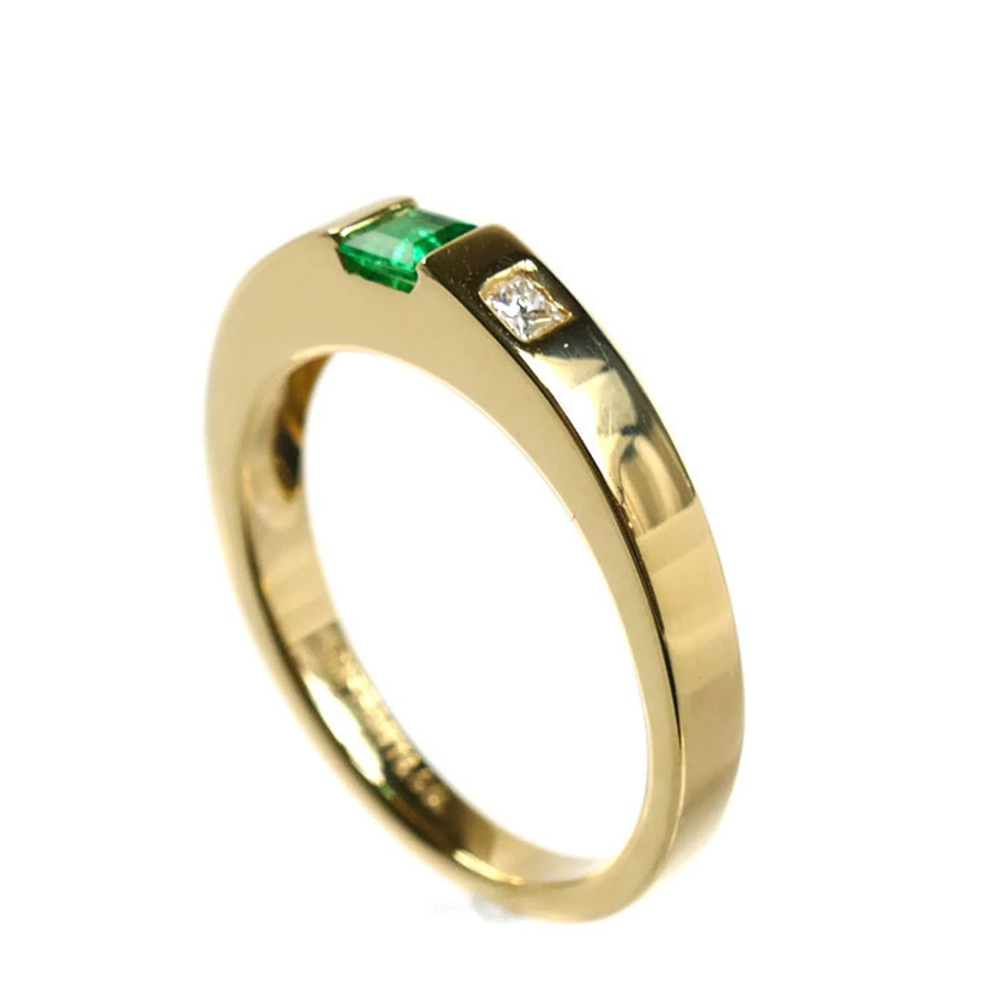Band Ring 18K Yellow Gold with Diamond and Emerald - Image 2