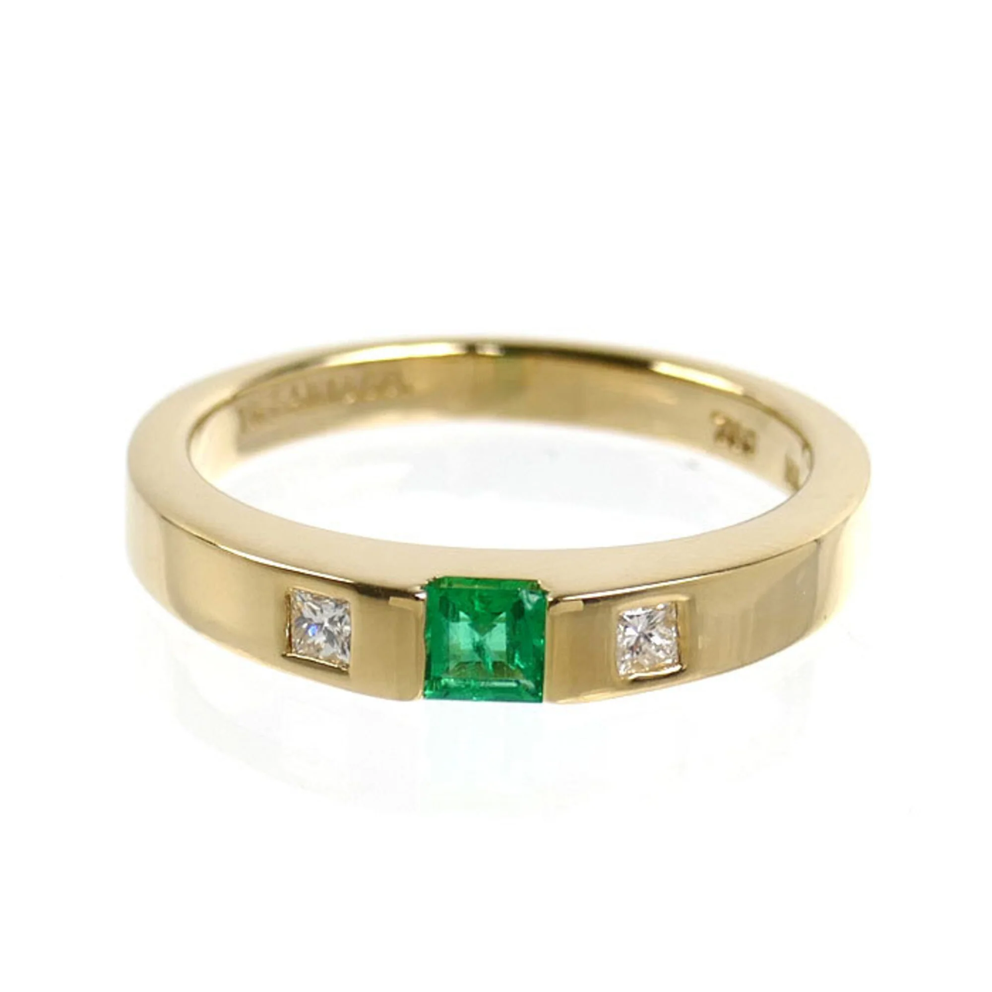 Band Ring 18K Yellow Gold with Diamond and Emerald - Image 3