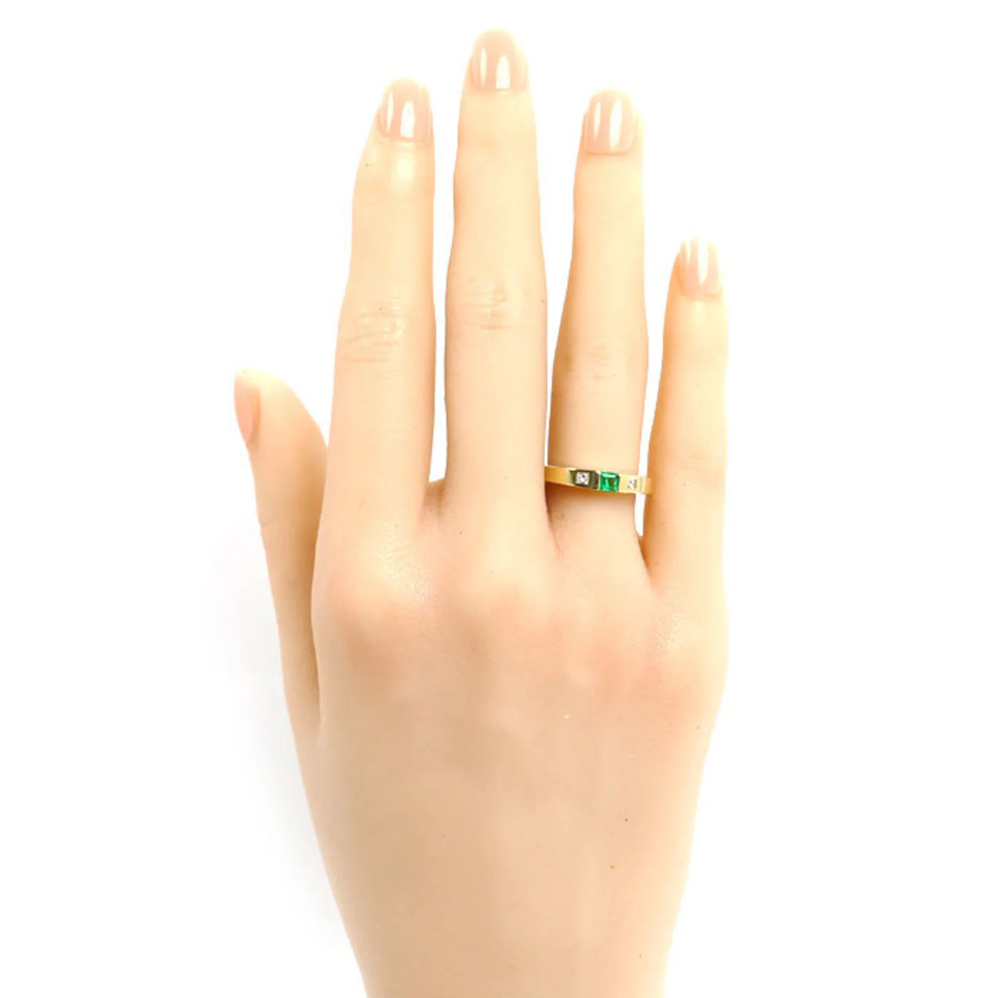 Band Ring 18K Yellow Gold with Diamond and Emerald - Image 7