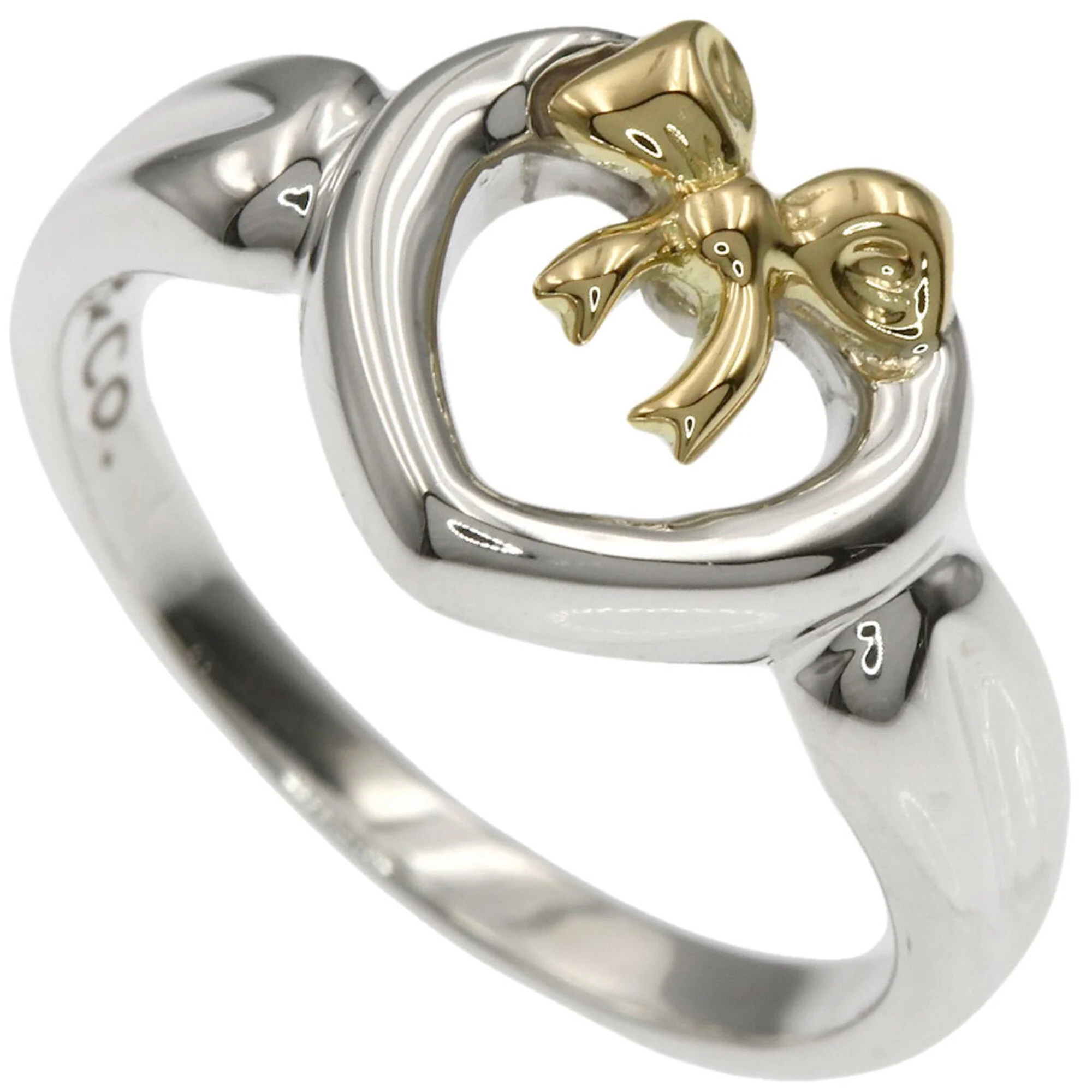 Heart With Bow Ring Silver and 18K Yellow Gold
