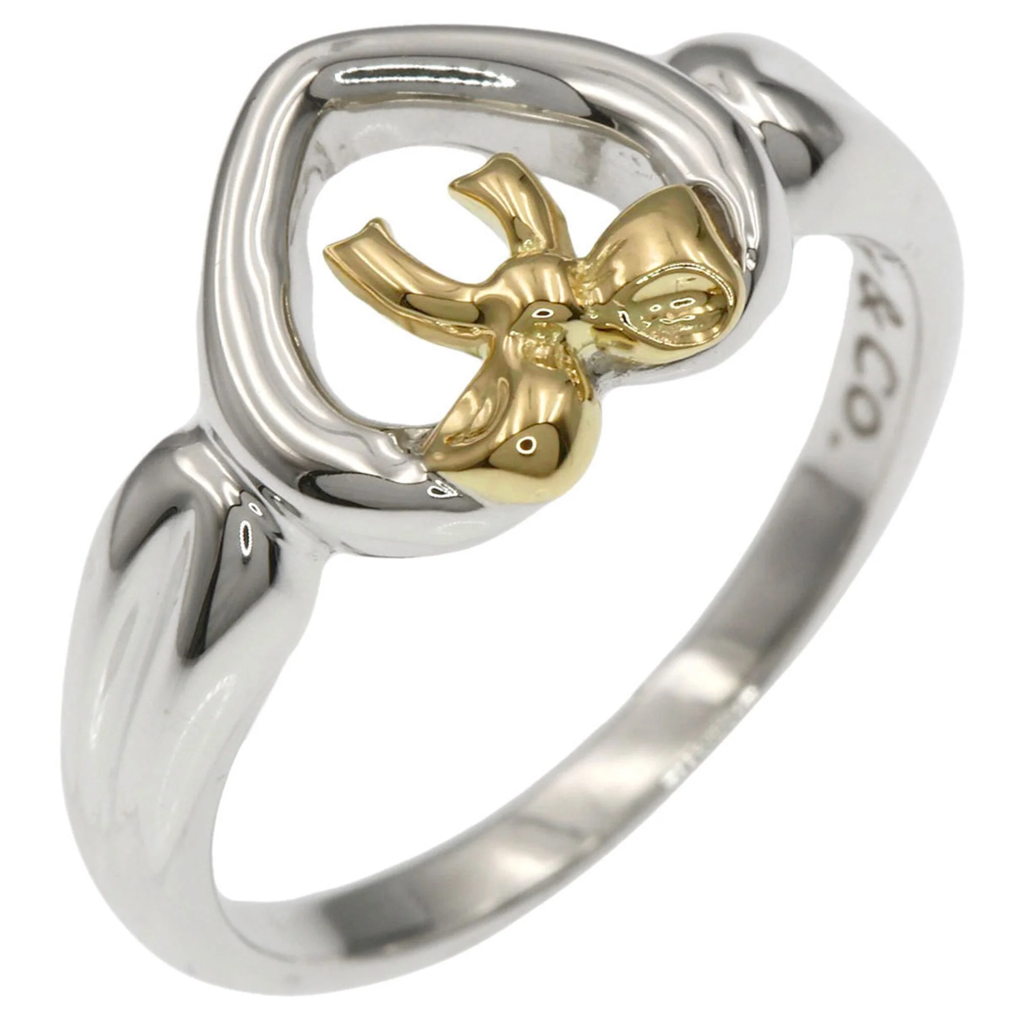 Heart With Bow Ring Silver and 18K Yellow Gold - Image 2