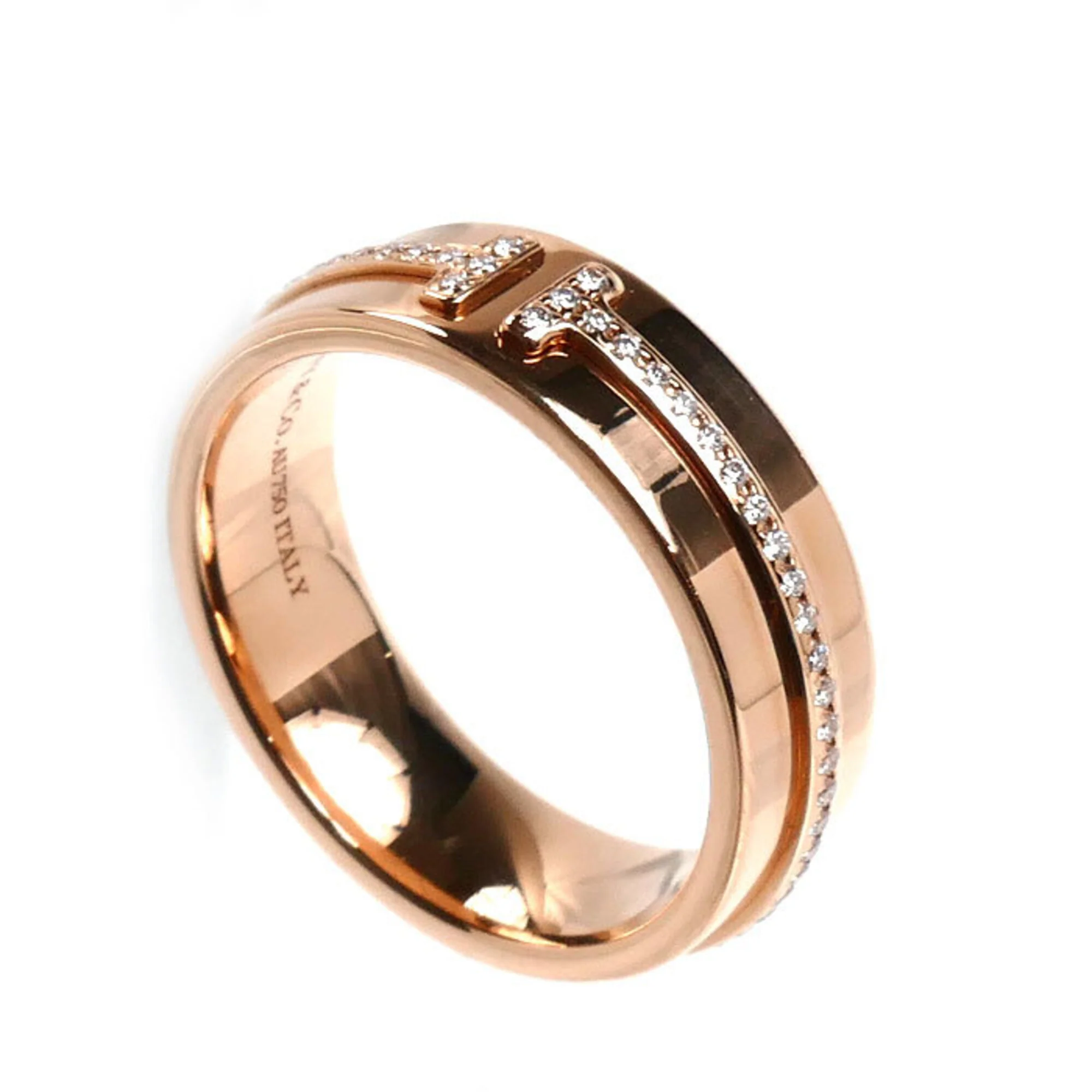 T Two Ring 18K Rose Gold with Diamond Narrow Wide - Image 2
