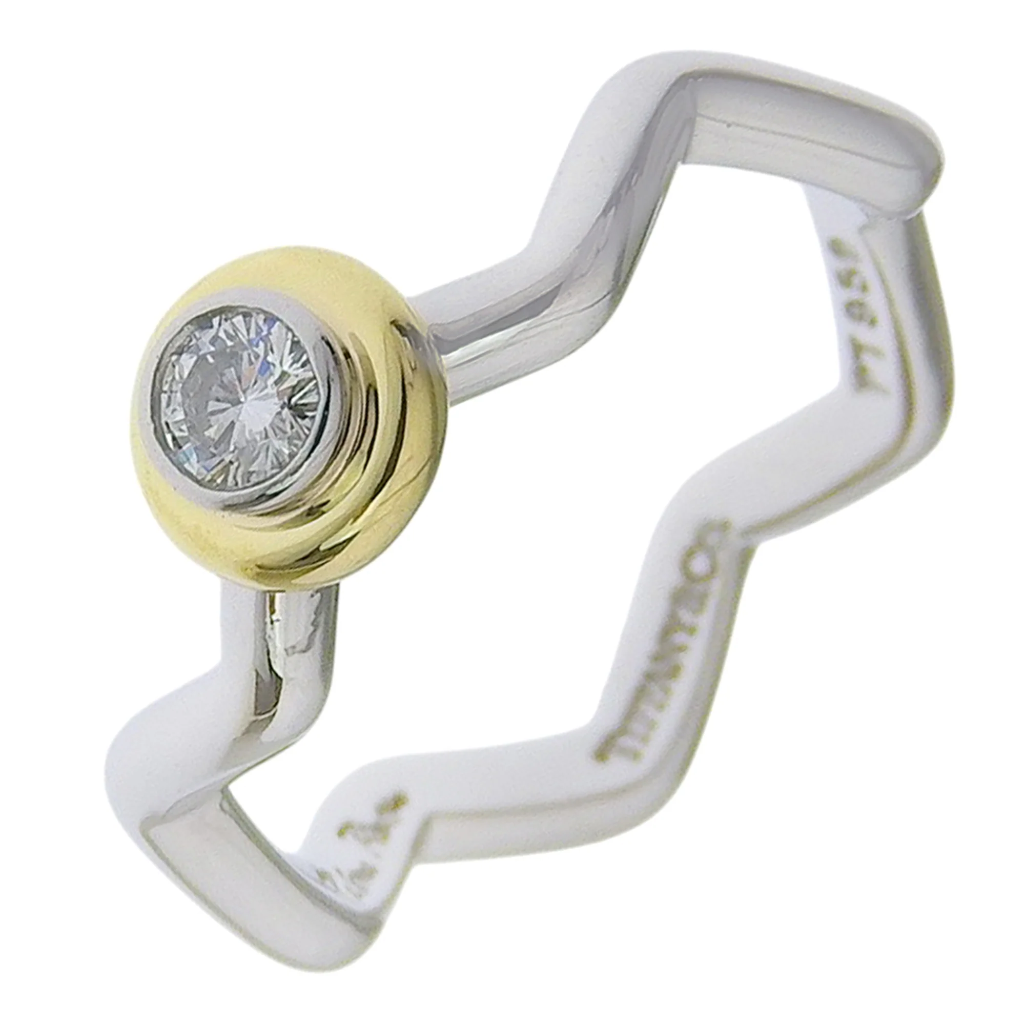 Zigzag Ring Platinum and 18K Yellow Gold with Diamond