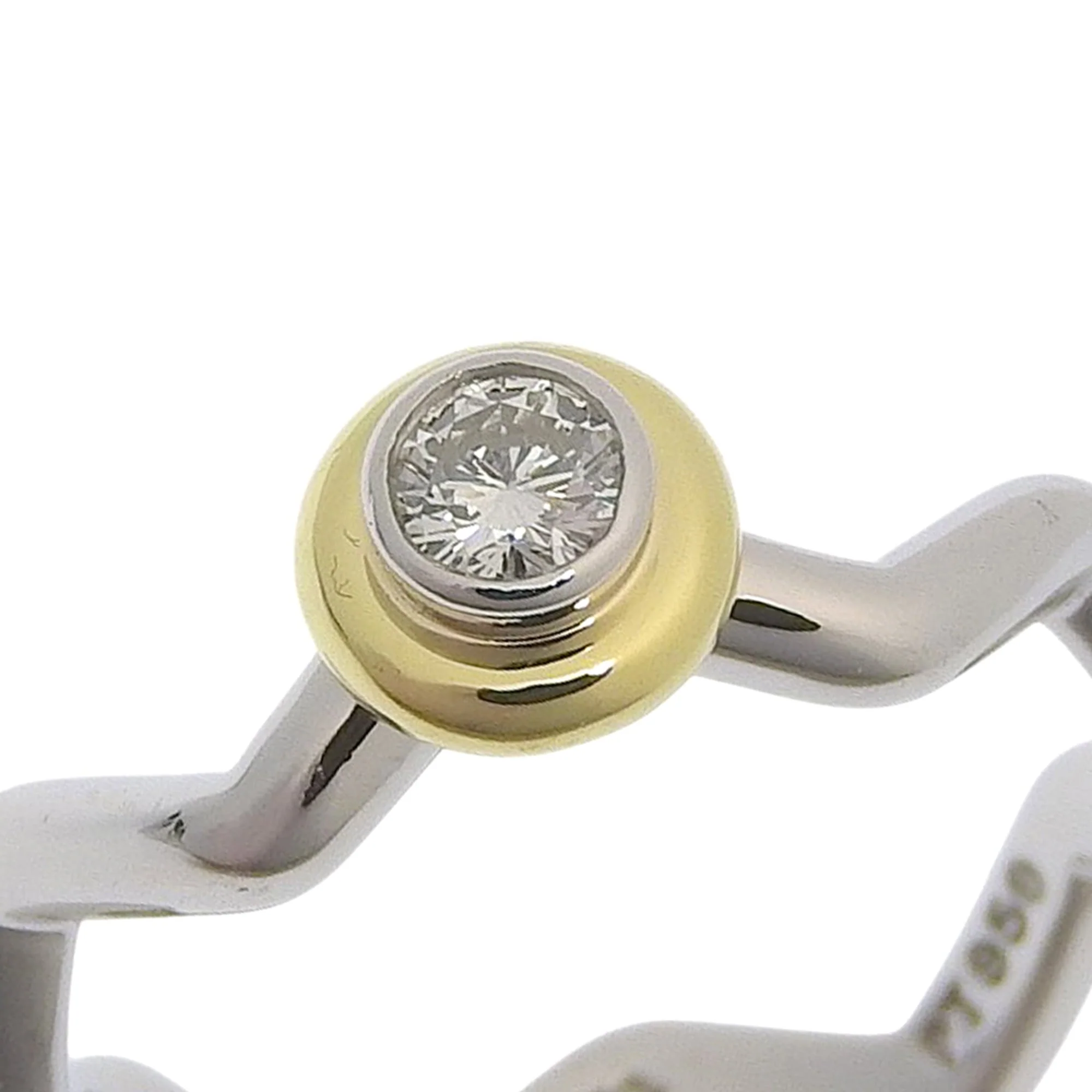 Zigzag Ring Platinum and 18K Yellow Gold with Diamond - Image 4