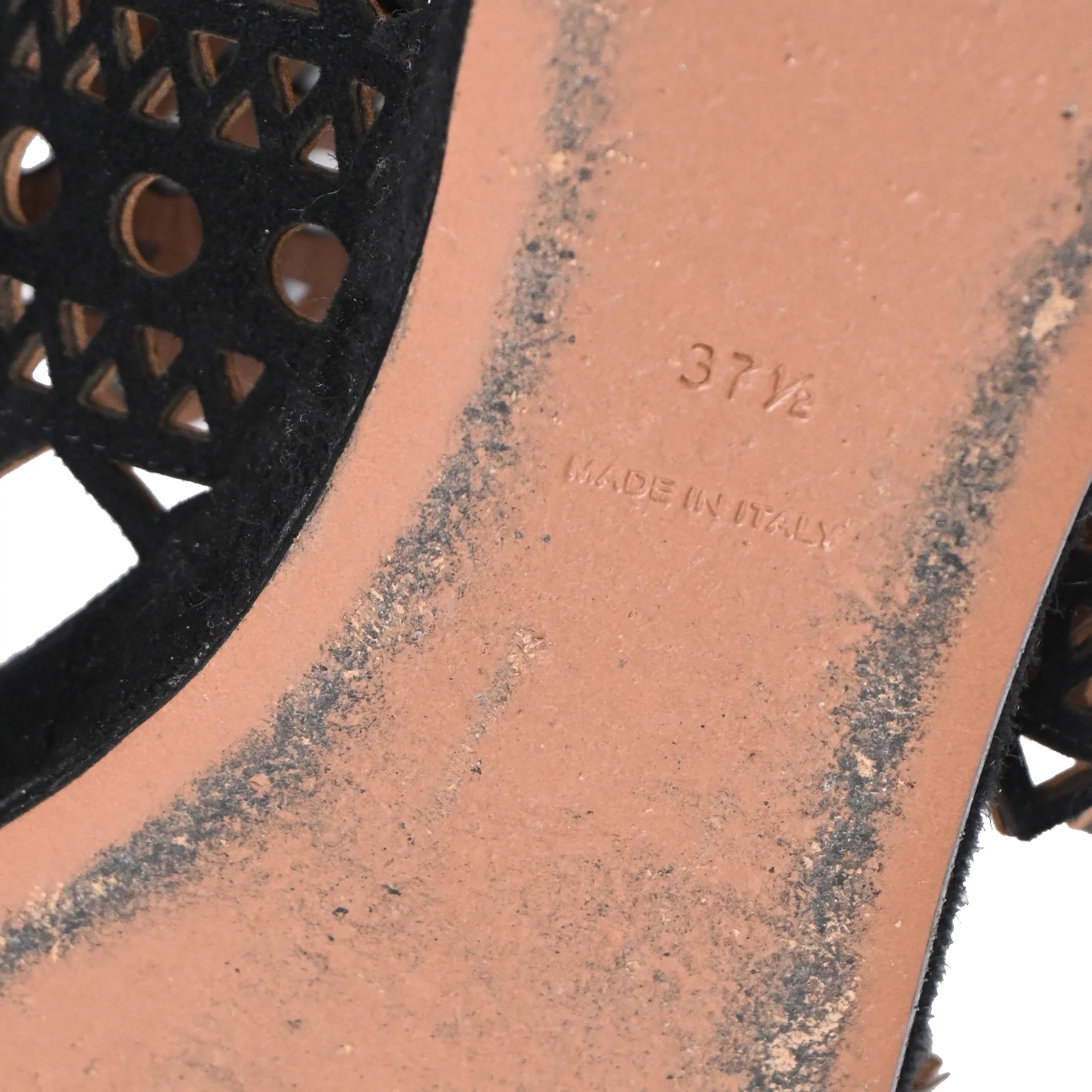 Women's Alaïa Laser Cut Open Toe Flat Sandals in Black Suede - Image 7