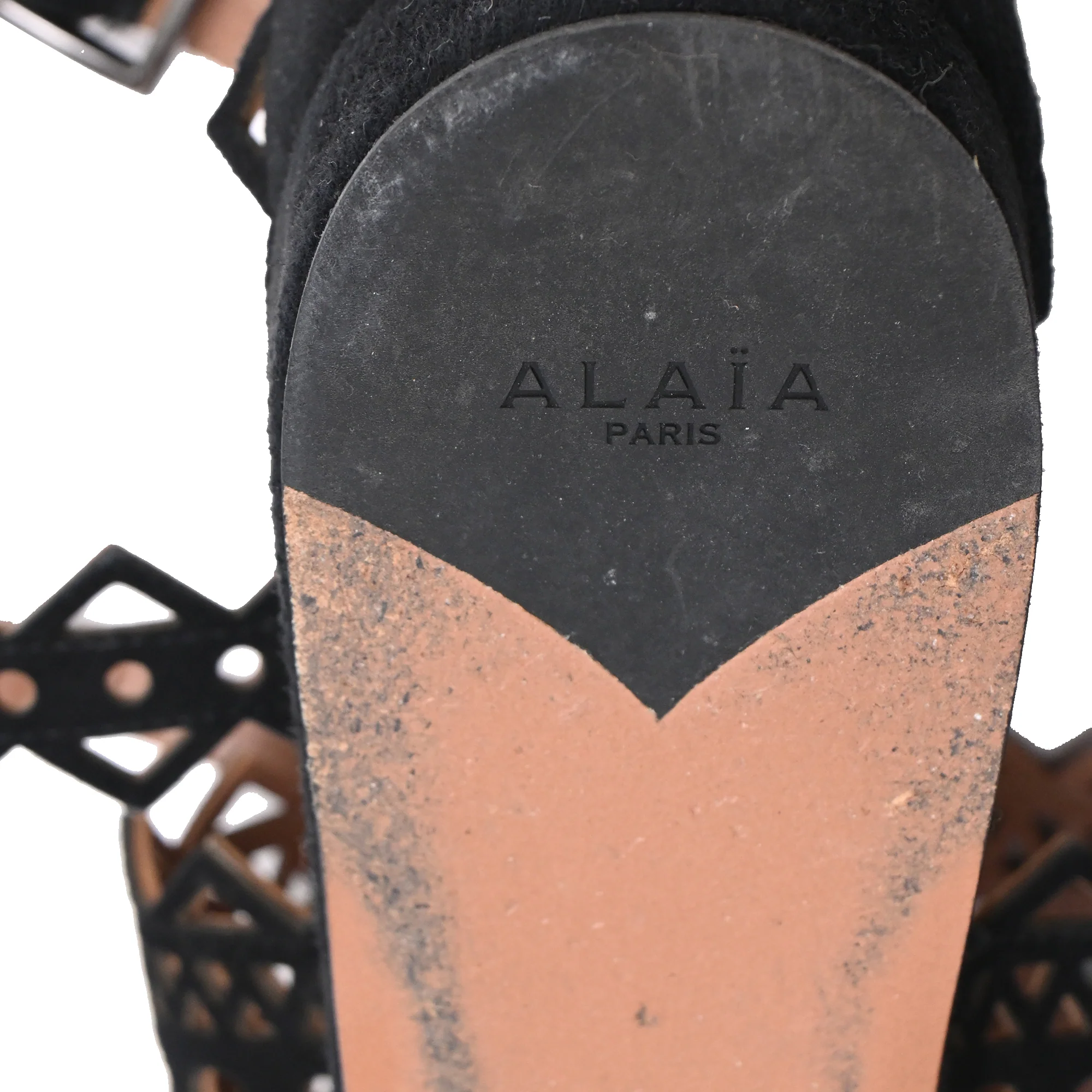 Women's Alaïa Laser Cut Open Toe Flat Sandals in Black Suede - Image 9
