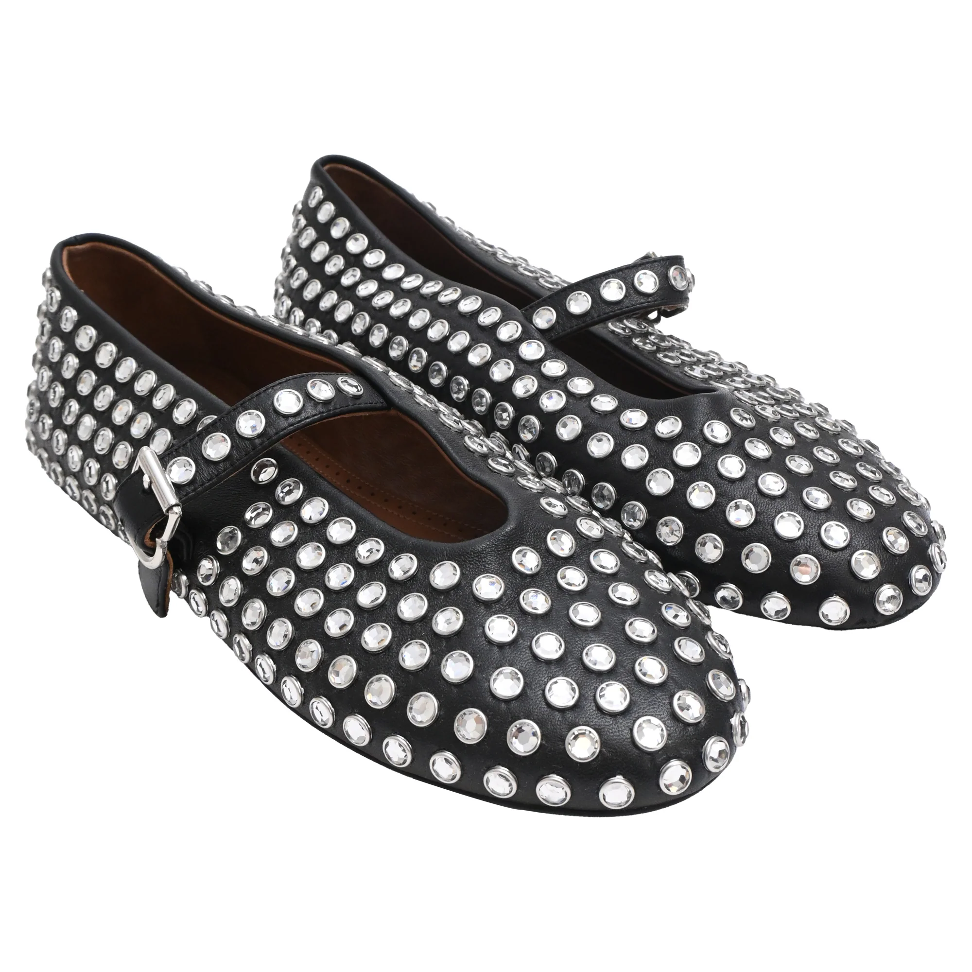 Women's Alaïa Strass Ballet Flats in Black Lambskin Leather - Image 4