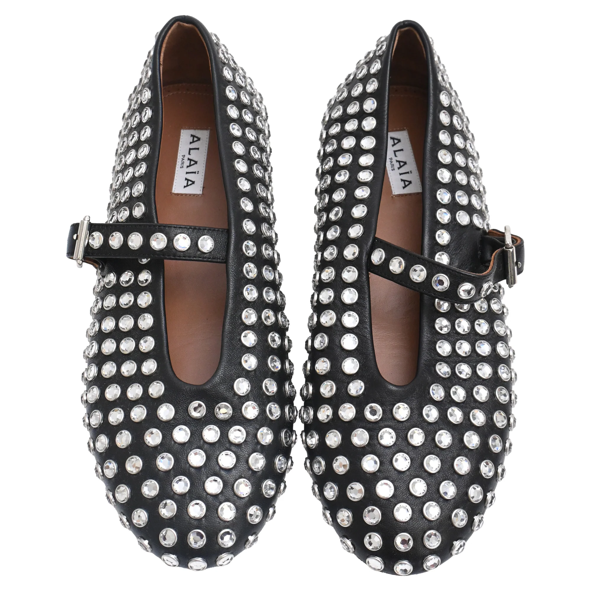 Women's Alaïa Strass Ballet Flats in Black Lambskin Leather - Image 5