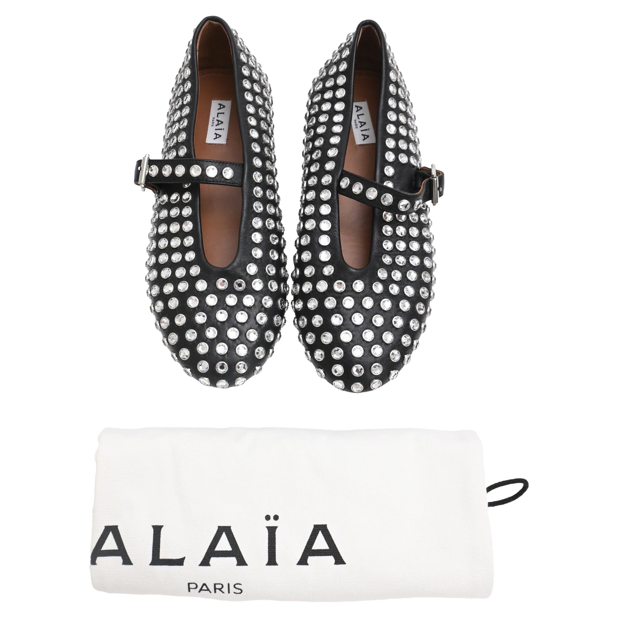 Women's Alaïa Strass Ballet Flats in Black Lambskin Leather - Image 9