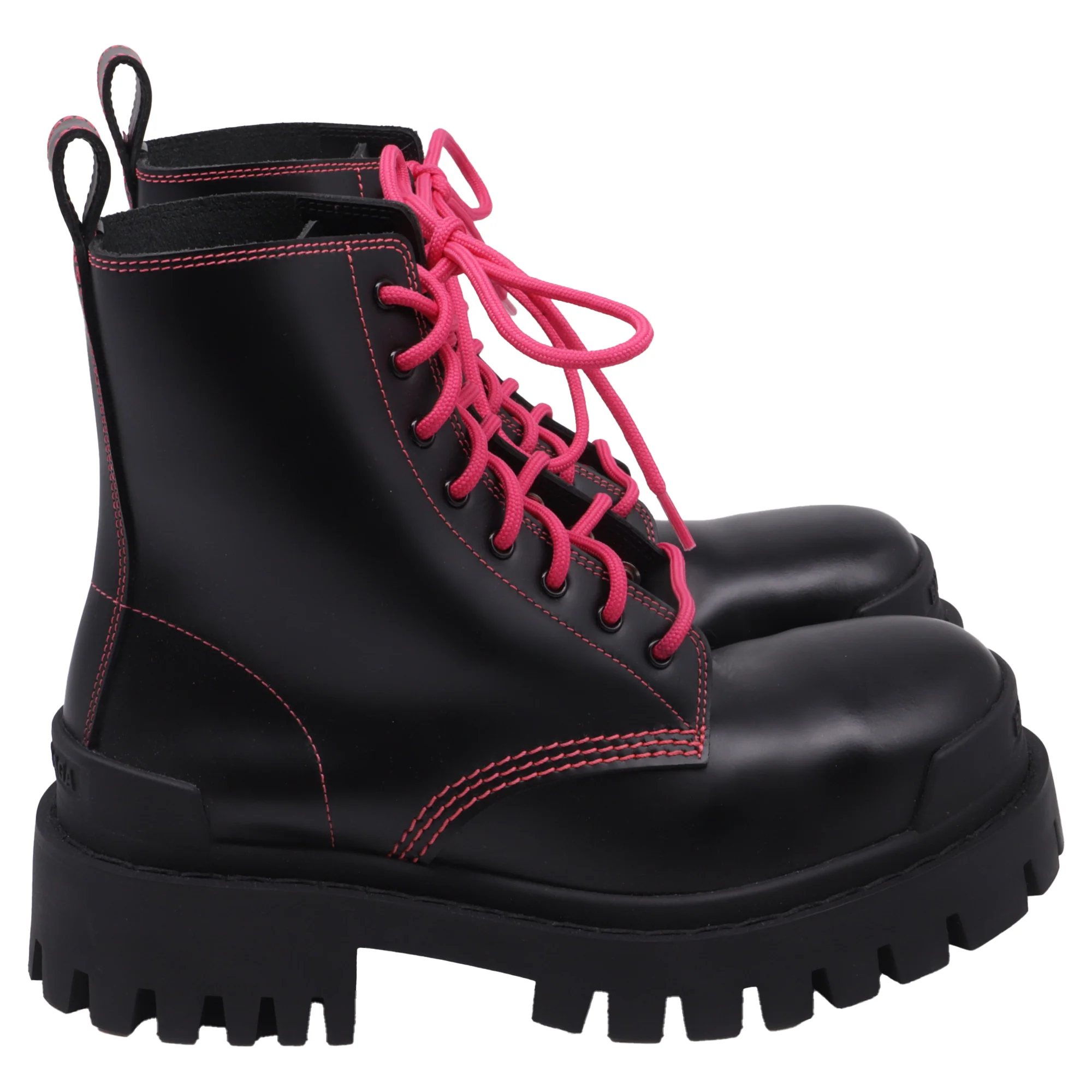 Women's Balenciaga Strike Combat Boots in Black Calfskin Leather