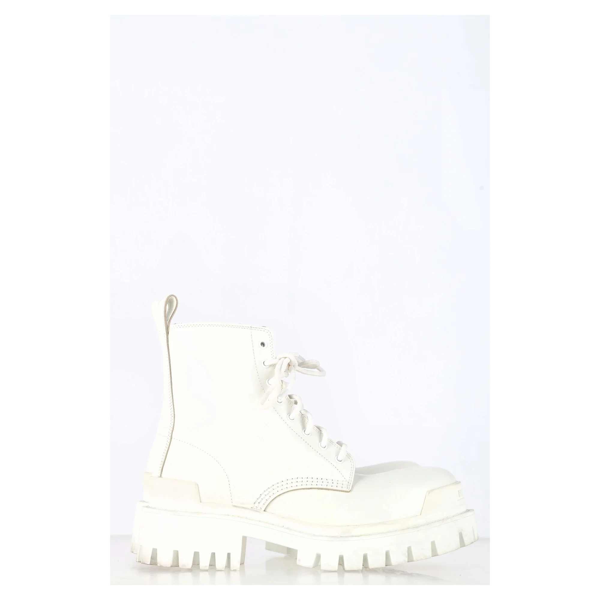 Women's Balenciaga Strike Combat Boots in White Calfskin Leather - Image 10