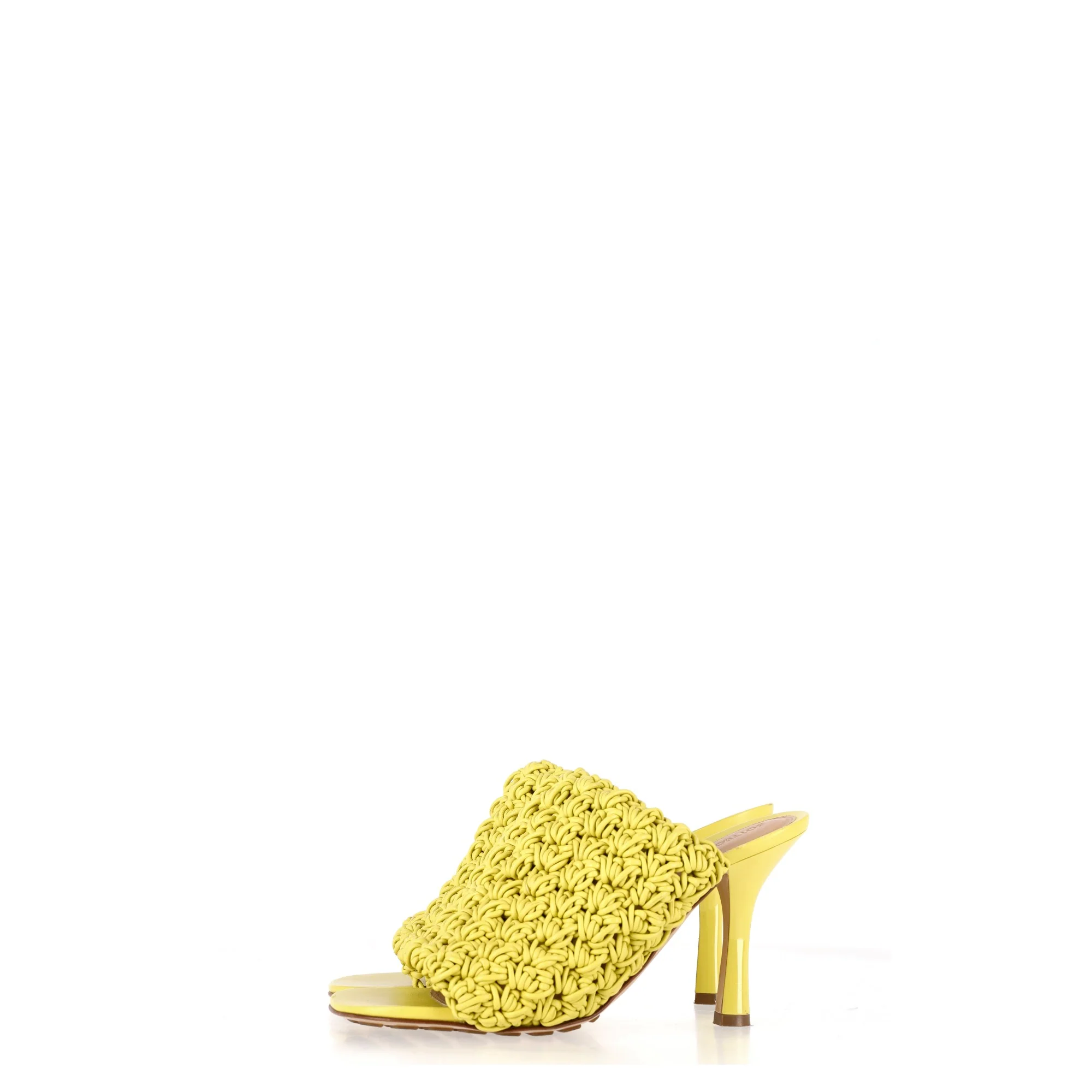 Women's Bottega Veneta Crochet Heeled Mules in Yellow Nappa Calf Leather - Image 10