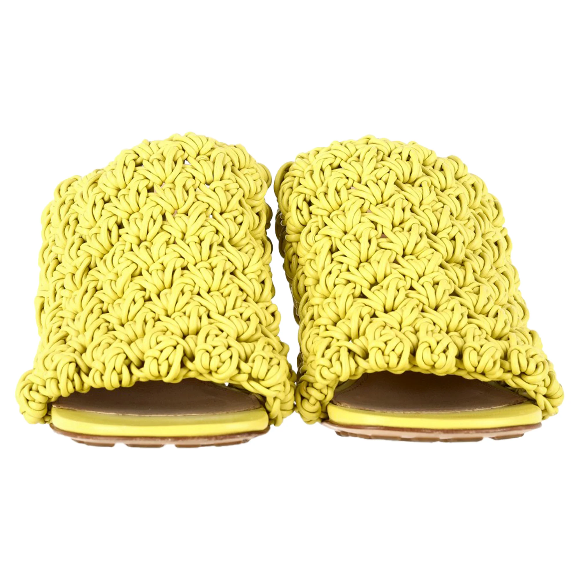 Women's Bottega Veneta Crochet Heeled Mules in Yellow Nappa Calf Leather - Image 2