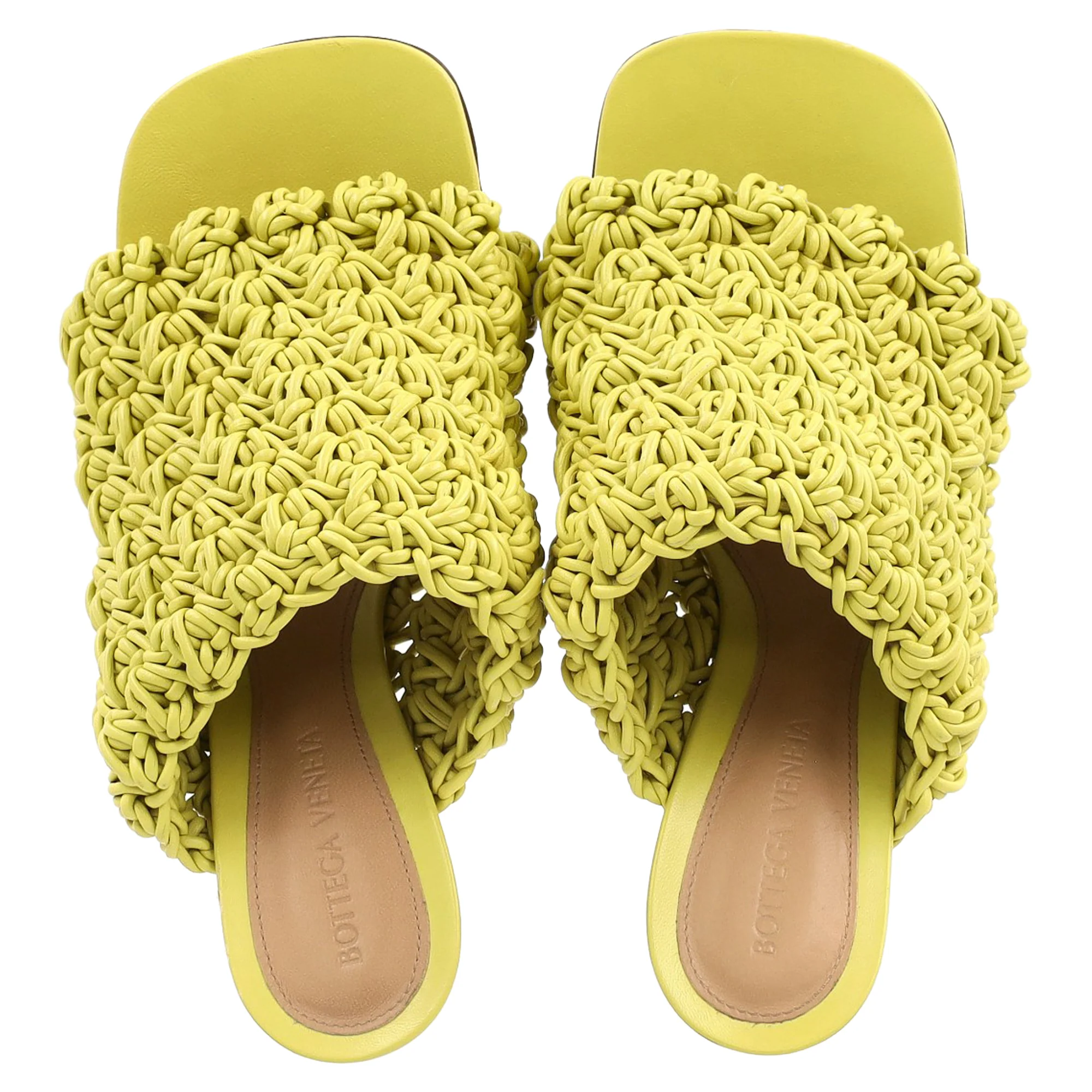 Women's Bottega Veneta Crochet Heeled Mules in Yellow Nappa Calf Leather - Image 3