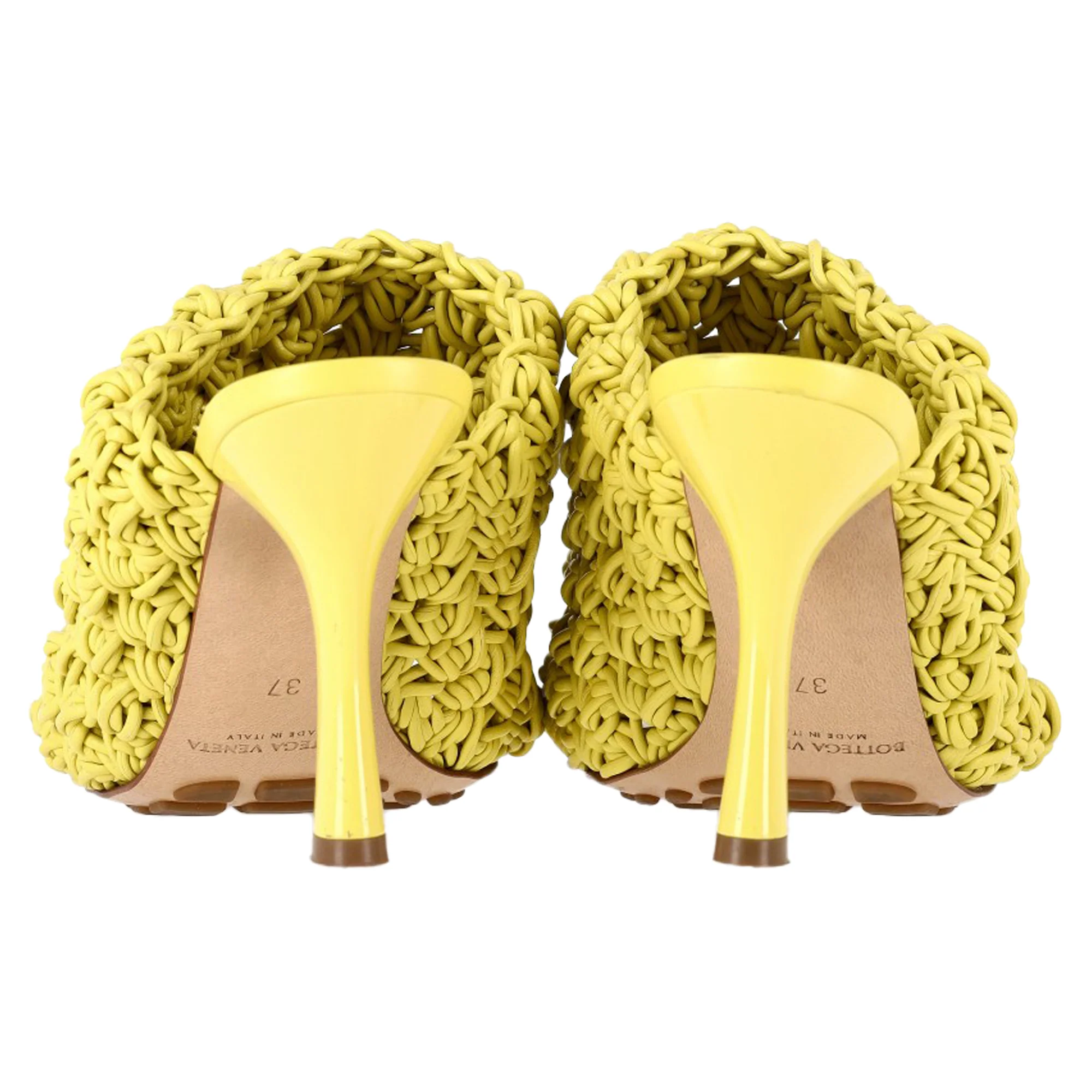 Women's Bottega Veneta Crochet Heeled Mules in Yellow Nappa Calf Leather - Image 5