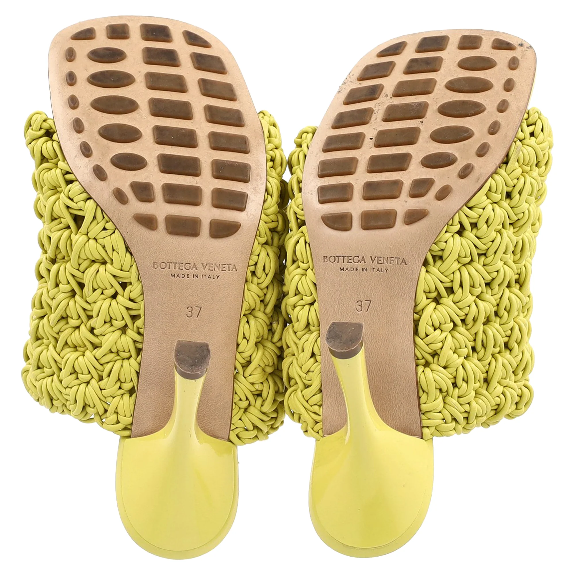 Women's Bottega Veneta Crochet Heeled Mules in Yellow Nappa Calf Leather - Image 6