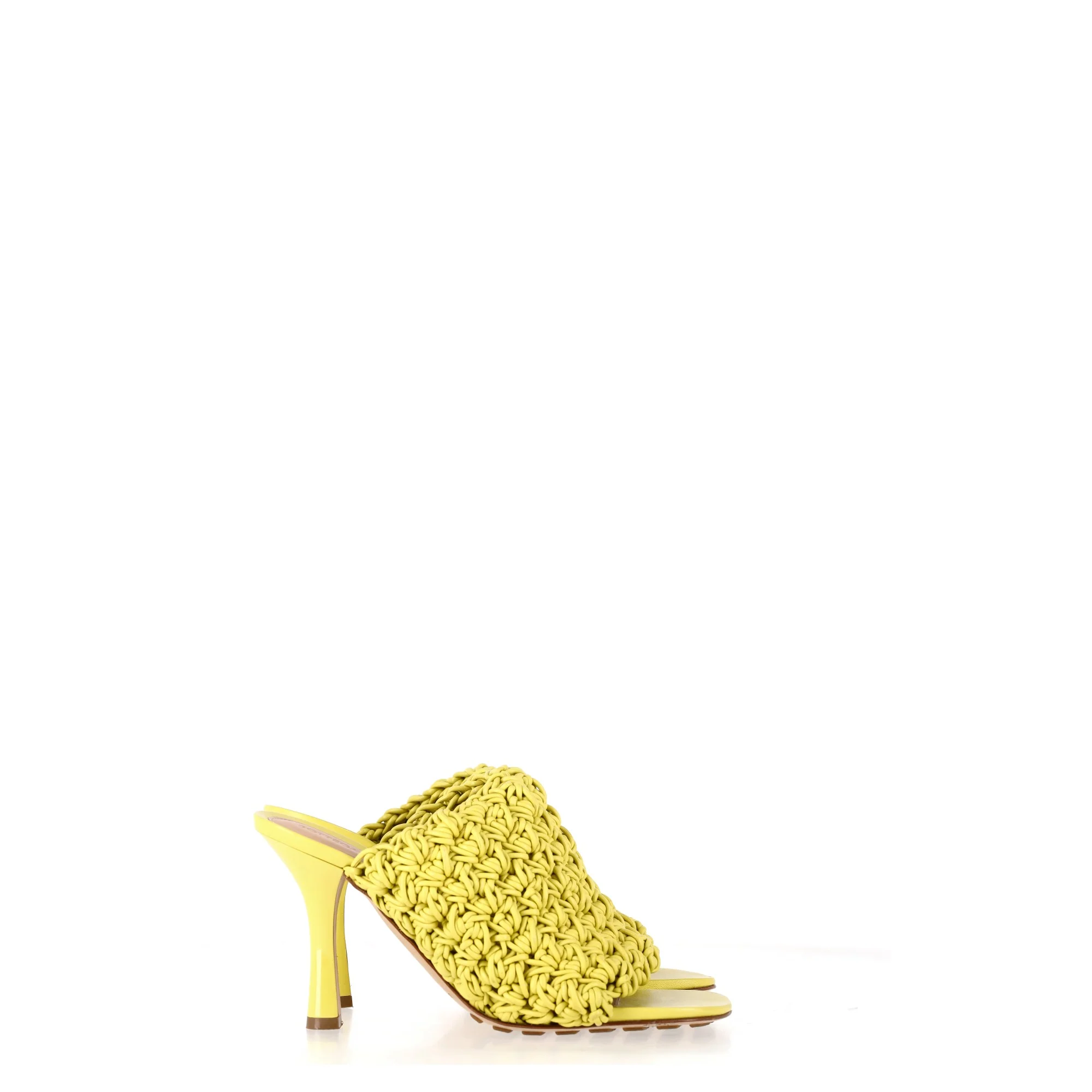 Women's Bottega Veneta Crochet Heeled Mules in Yellow Nappa Calf Leather - Image 7