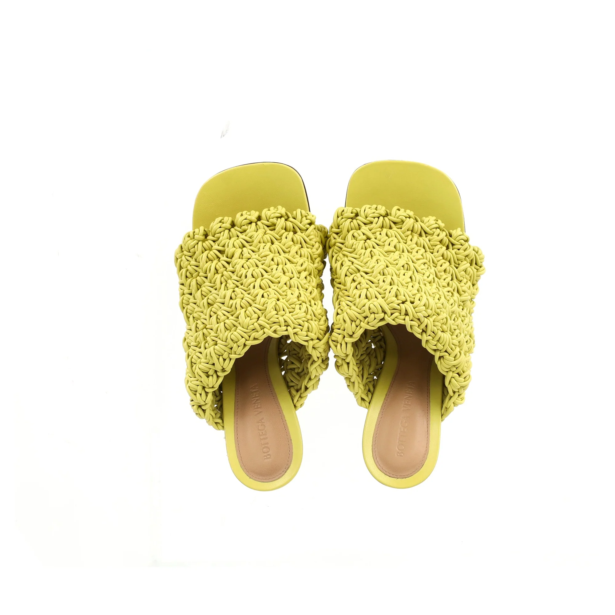 Women's Bottega Veneta Crochet Heeled Mules in Yellow Nappa Calf Leather - Image 9