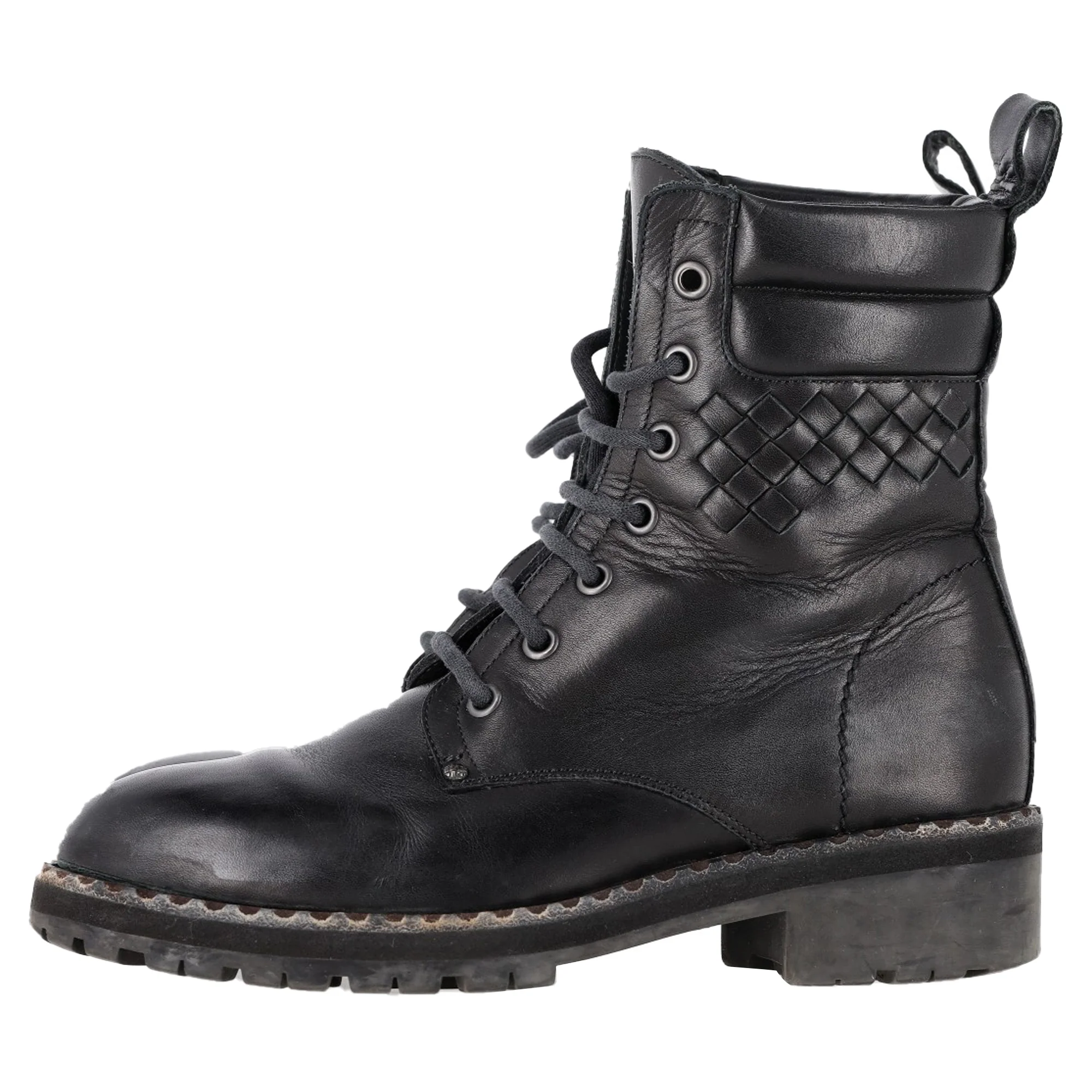 Women's Bottega Veneta Eldfell Intrecciato Combat Boots in Black Leather - Image 4