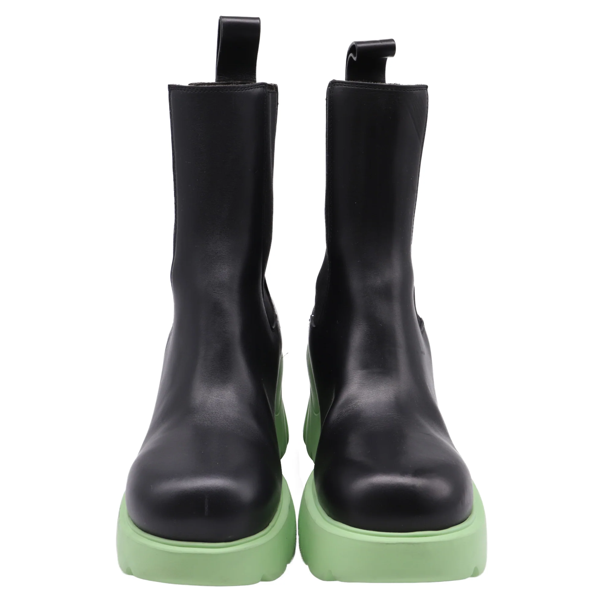 Women's Bottega Veneta Flash Boote in Black and Green Leather