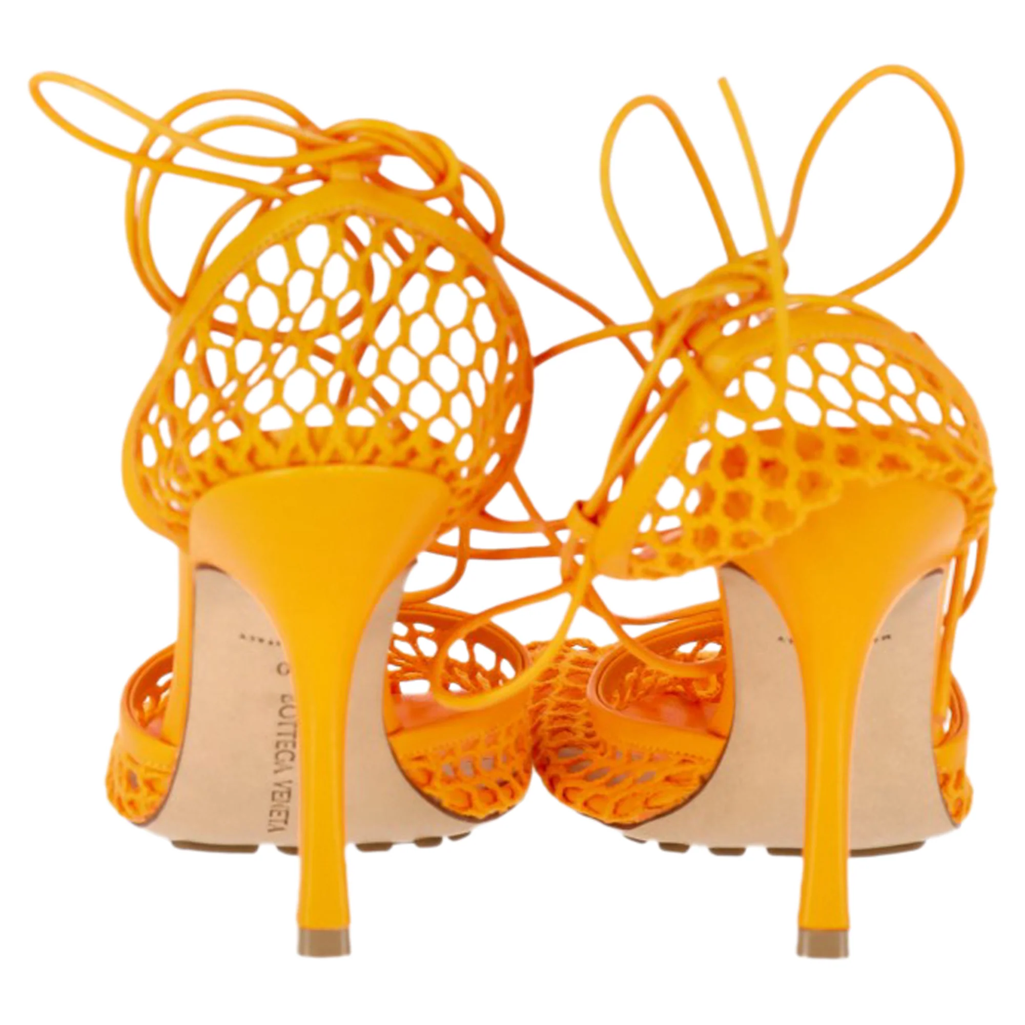 Women's Bottega Veneta Stretch Lace Up Sandals in Orange Leather - Image 6