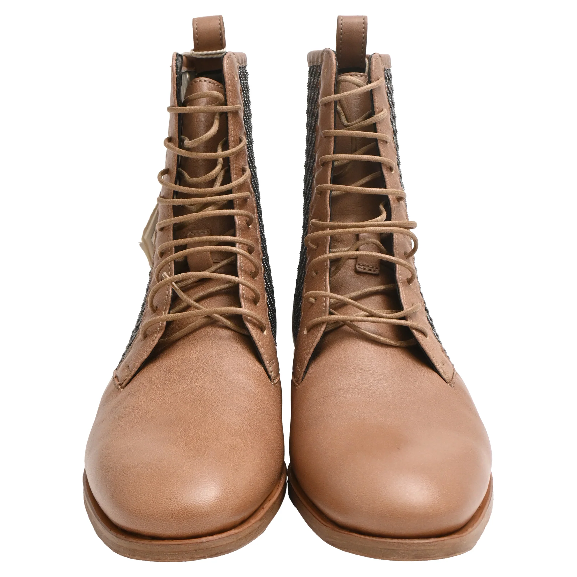 Women's Brunello Cucinelli Beaded Lace-Up Ankle Boots in Brown Leather - Image 2