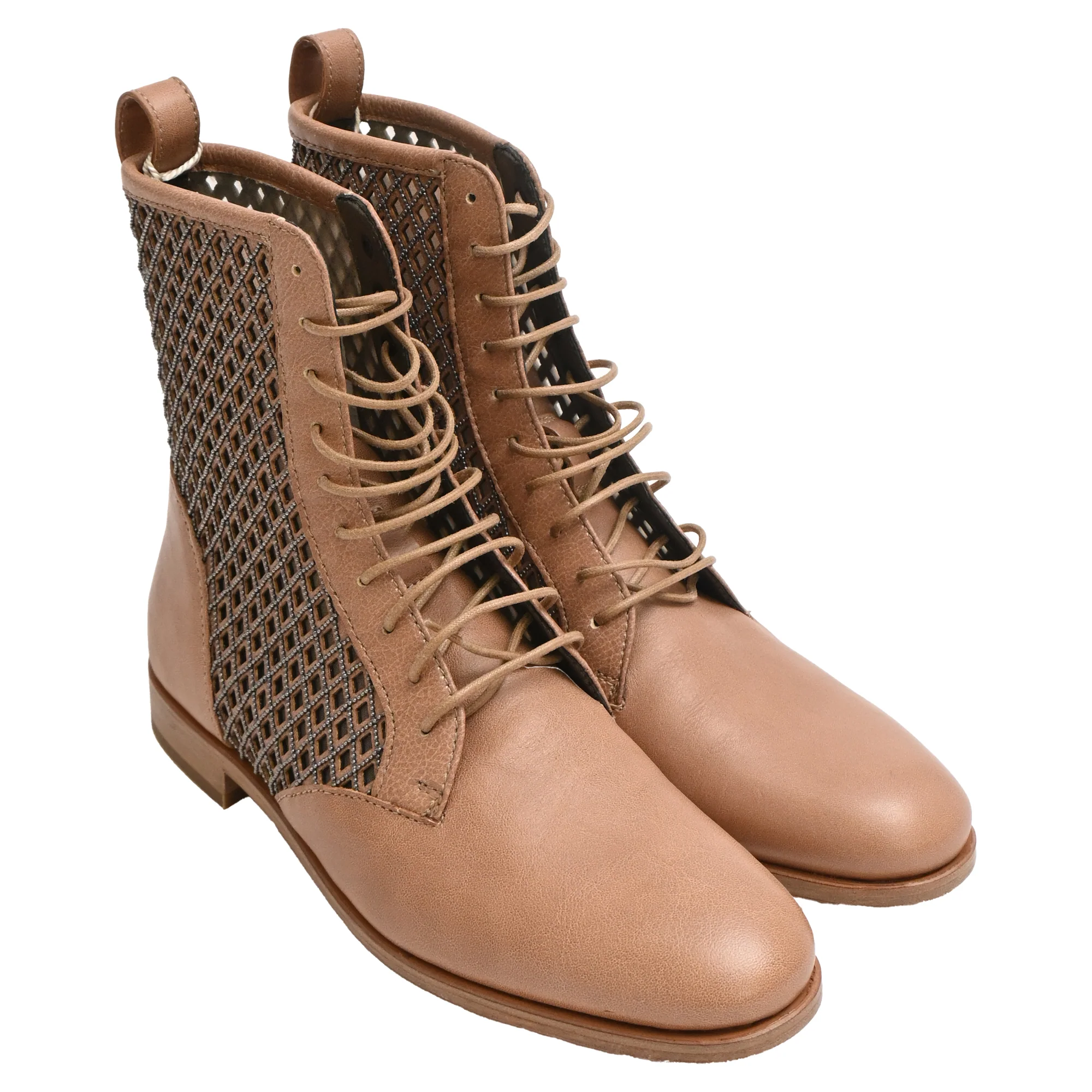 Women's Brunello Cucinelli Beaded Lace-Up Ankle Boots in Brown Leather - Image 4