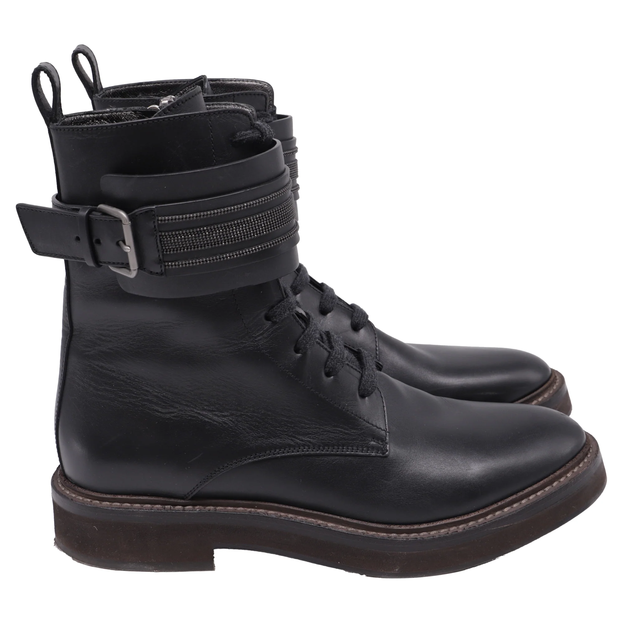 Women's  Brunello Cucinelli Monili Ankle Boots in Black Leather