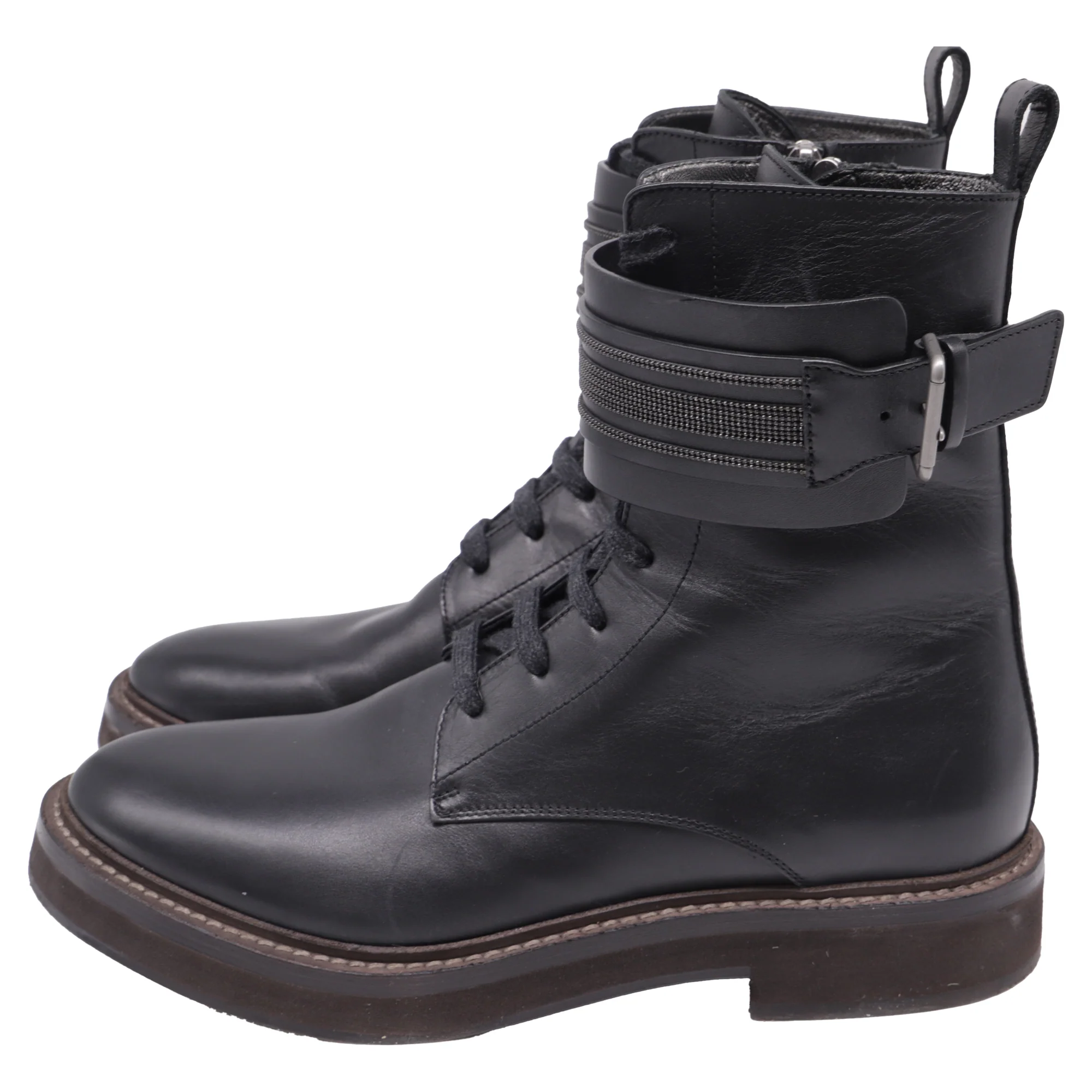 Women's  Brunello Cucinelli Monili Ankle Boots in Black Leather - Image 5