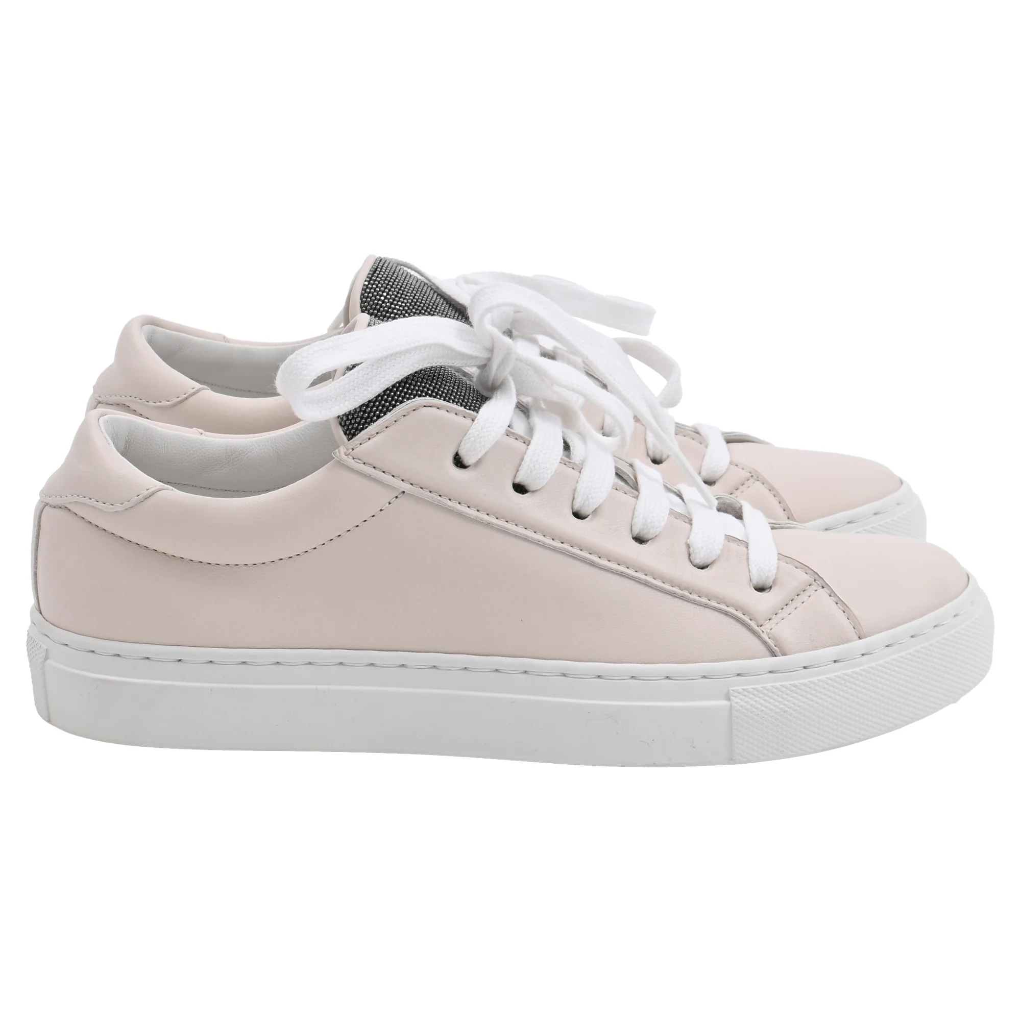 Women's Brunello Cucinelli Monili Low Top Sneakers in Beige Leather