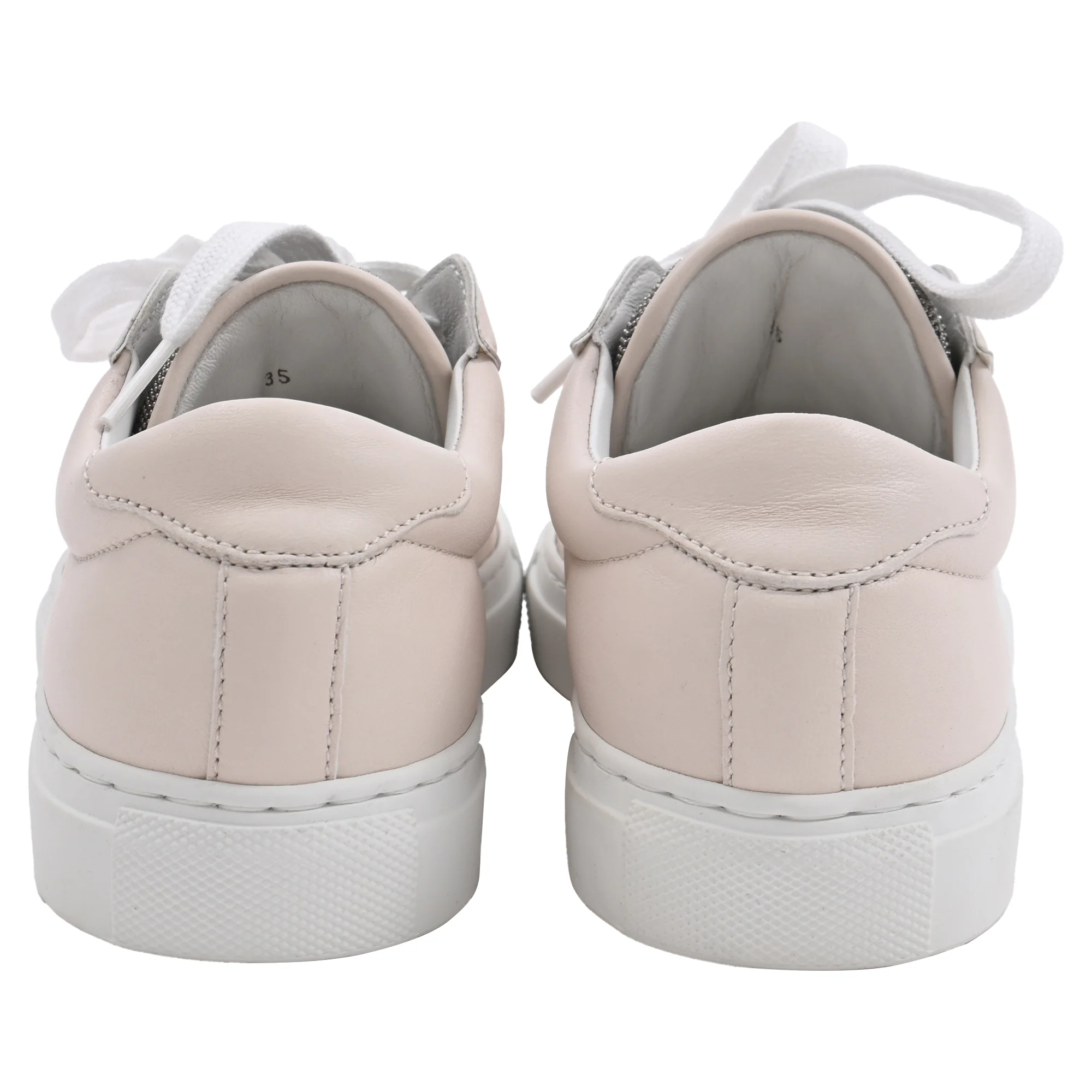 Women's Brunello Cucinelli Monili Low Top Sneakers in Beige Leather - Image 3