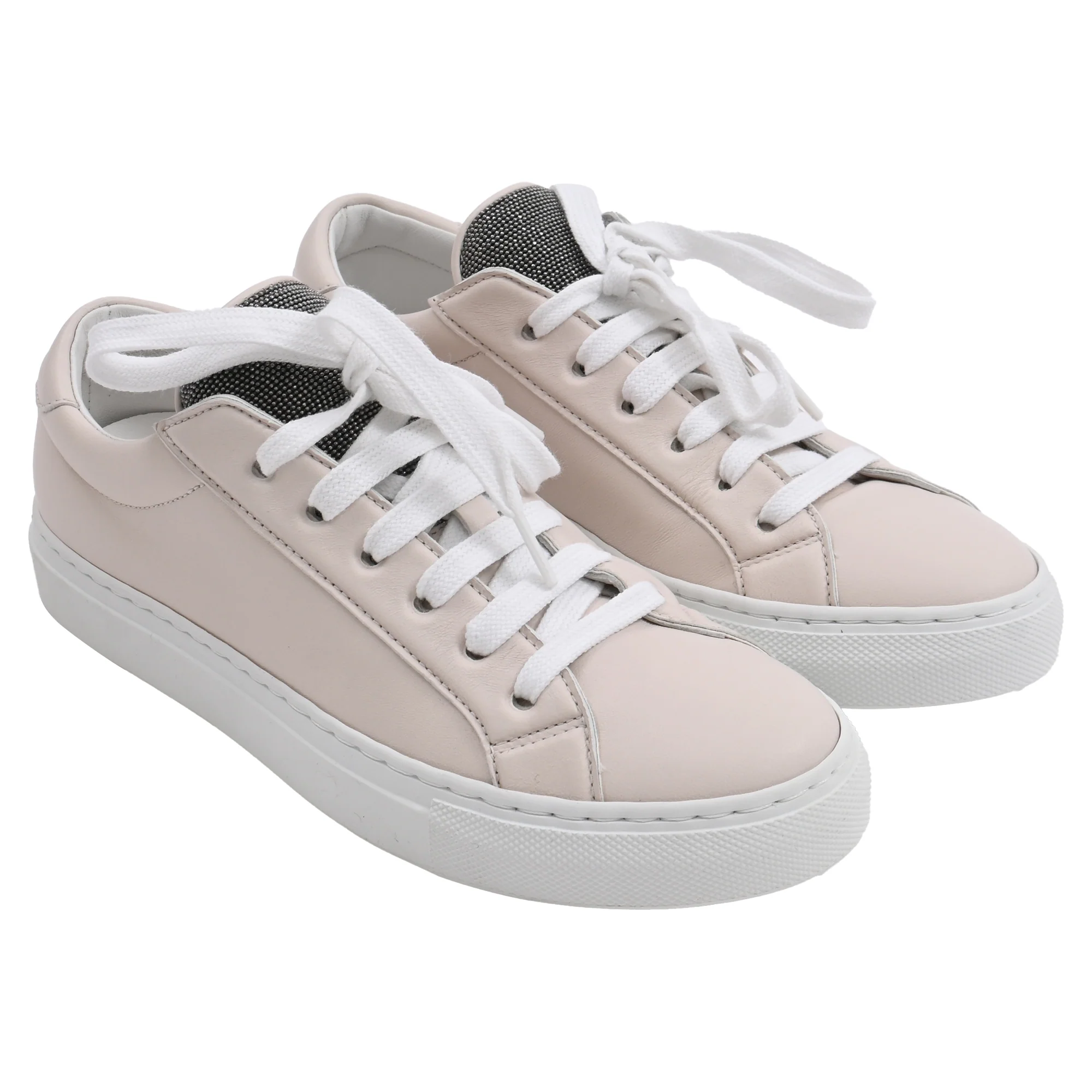 Women's Brunello Cucinelli Monili Low Top Sneakers in Beige Leather - Image 4