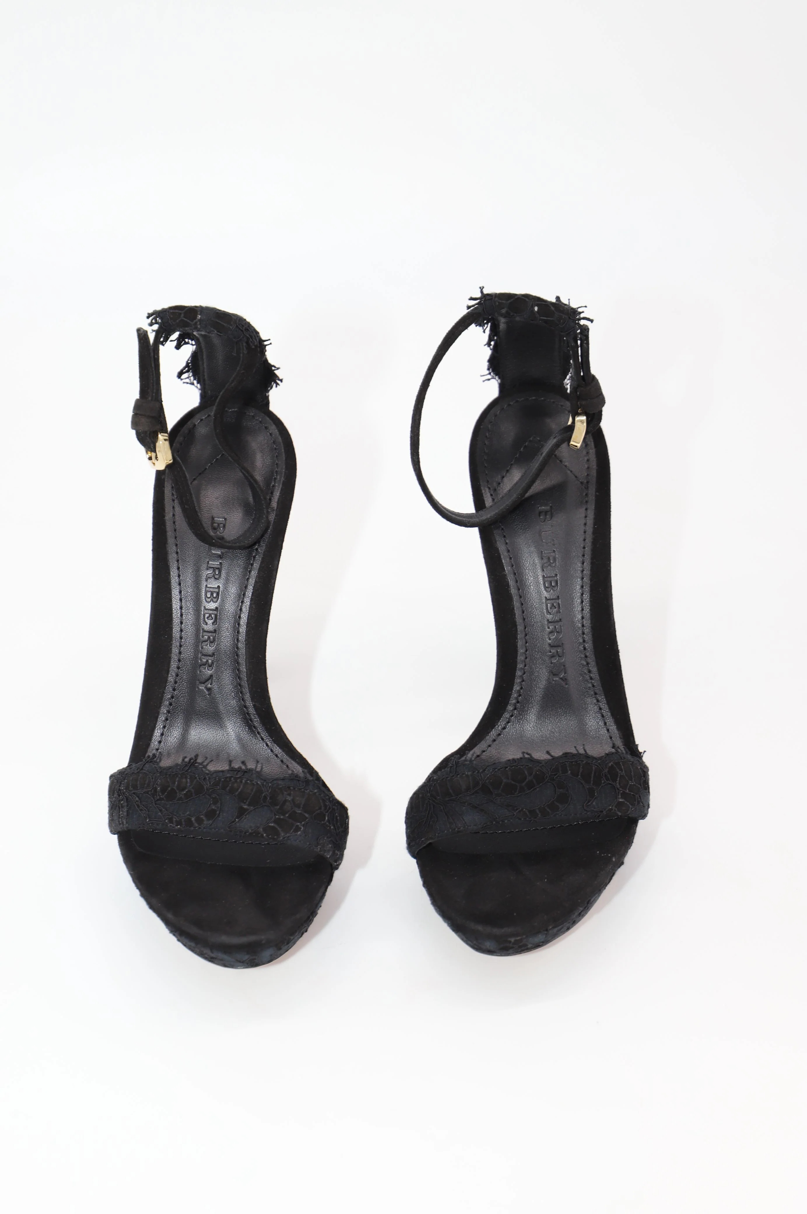 Women's Burberry Polesden 120 Platform Sandals with Lace in Black Suede - Image 9