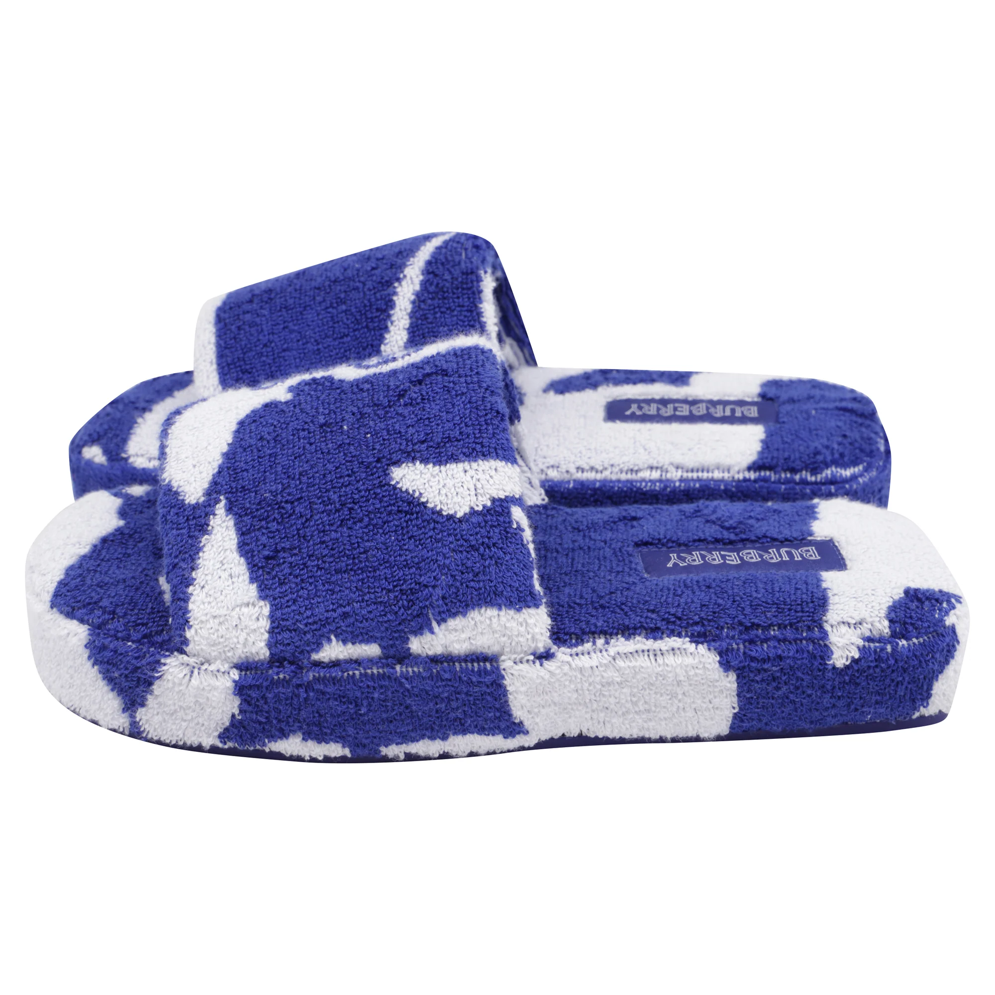 Women's Burberry Snug Towelling Slippers in Blue Cotton - Image 4