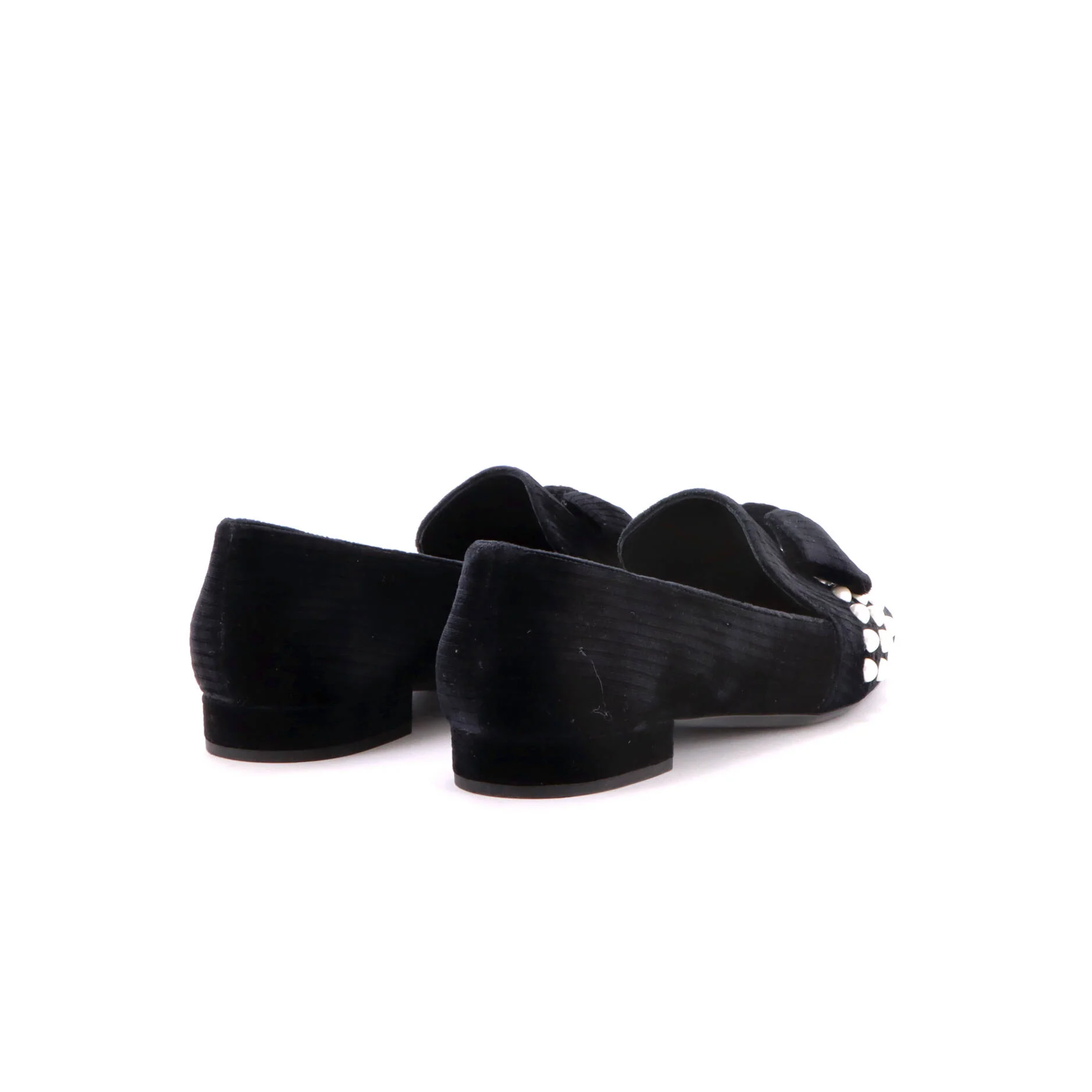 Women's CC Bow Pearl Loafers Velvet with Grosgrain and Faux Pearls - Image 3