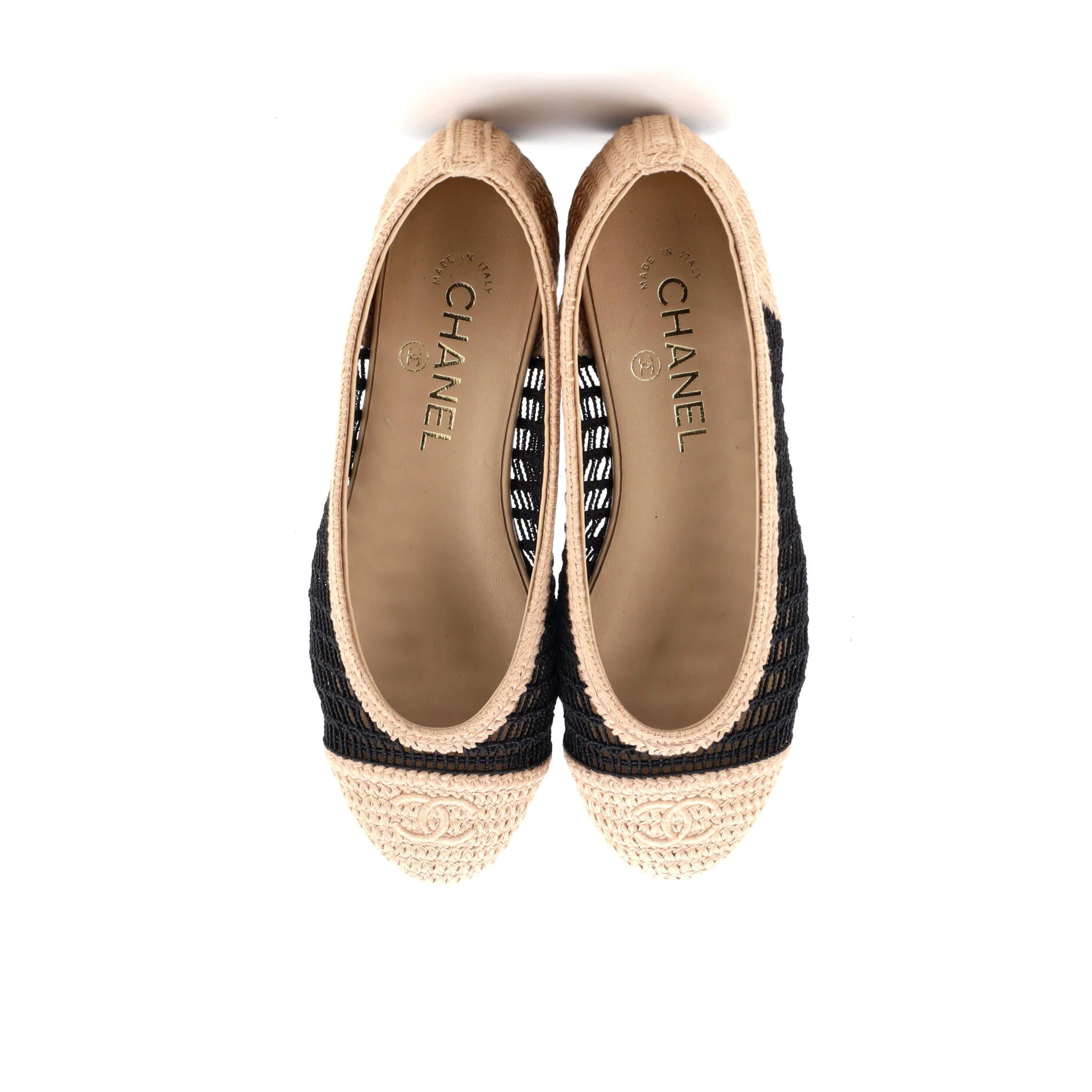 Women's CC Cap Toe Ballerina Flats Crochet Raffia - Image 2