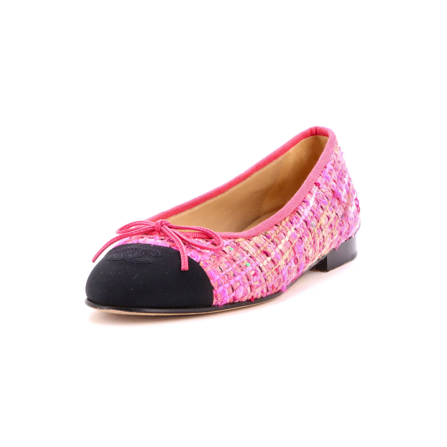 Women's CC Cap Toe Bow Ballerina Flats Tweed with Grosgrain