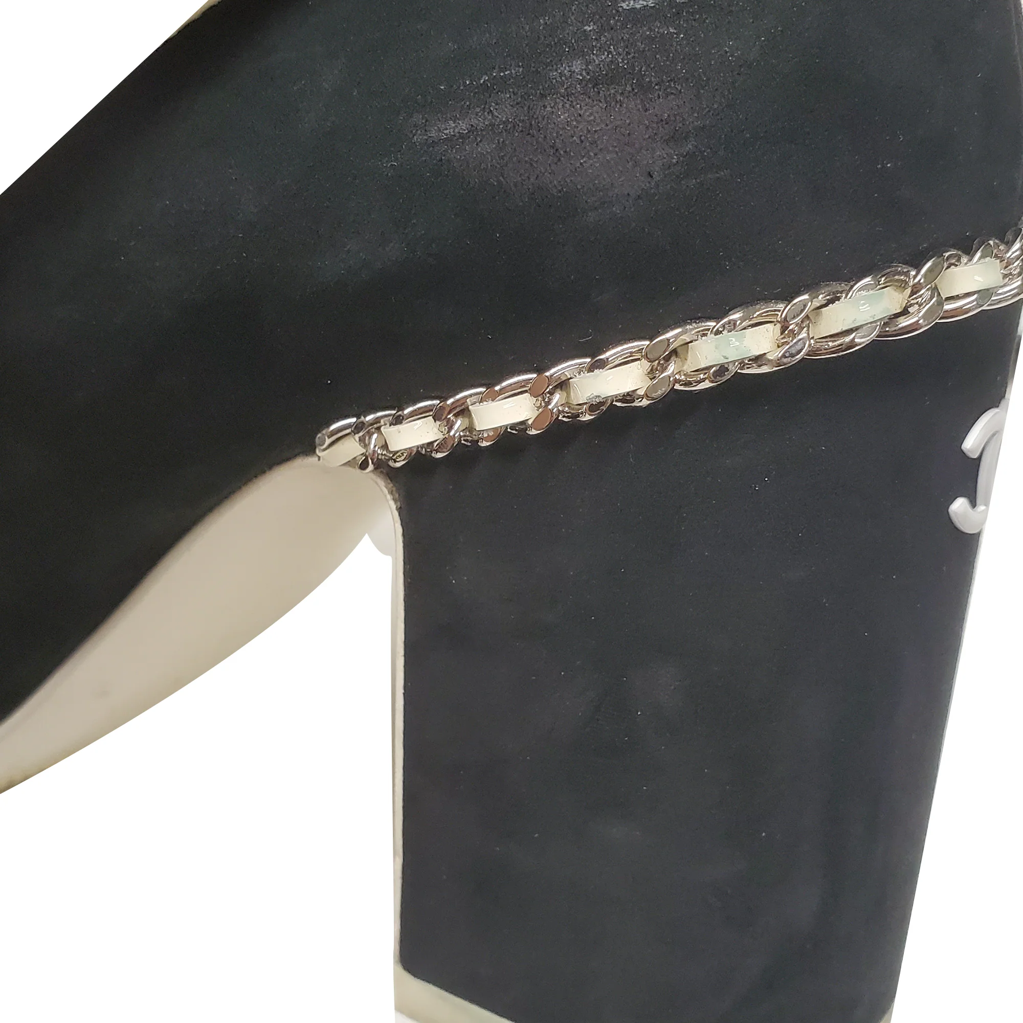 Women's Chanel Chain Accent Cap-Toe Pumps in Black Suede - Image 2