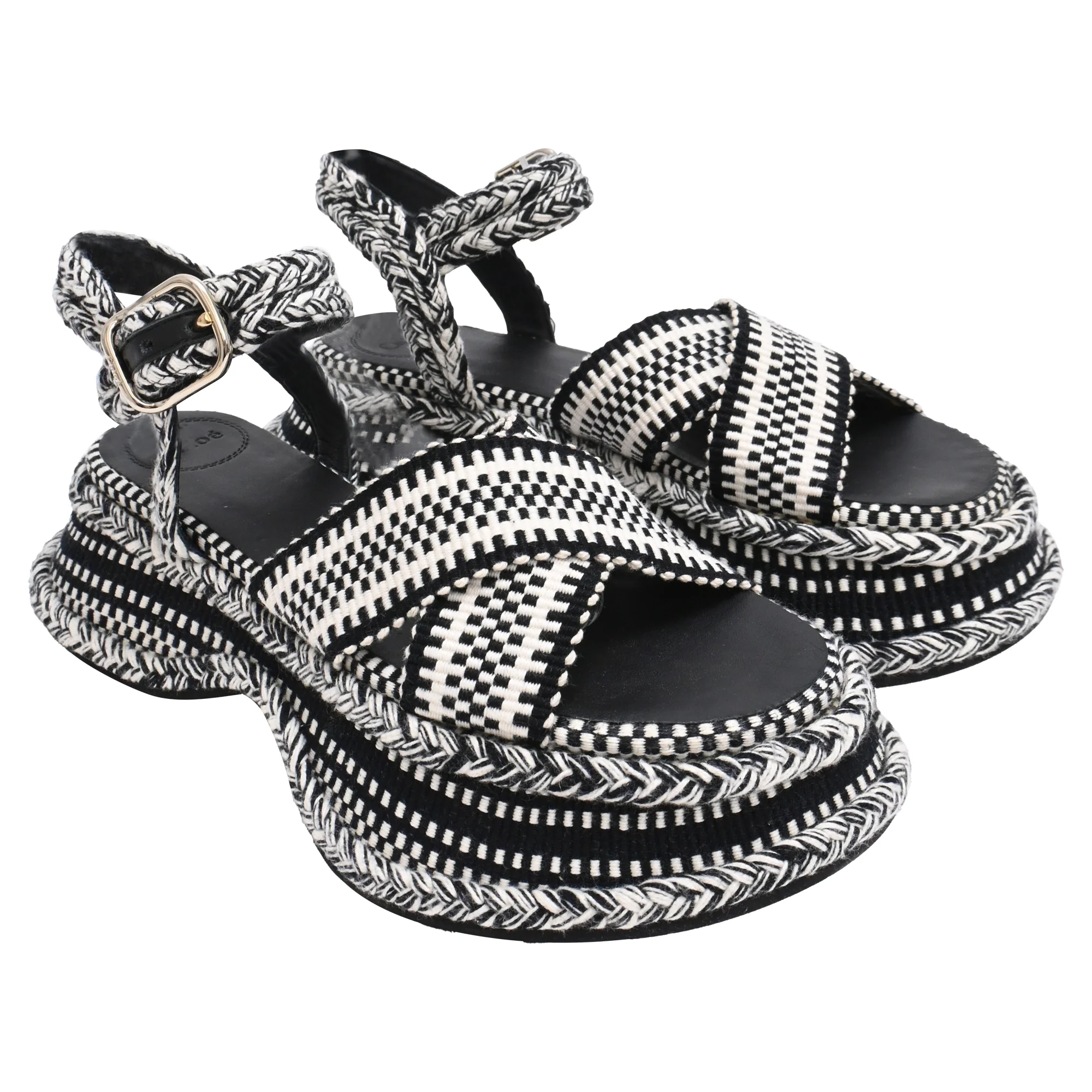 Women's Chloé Meril Monochrome Woven Flatform Sandals in Black Cotton - Image 4