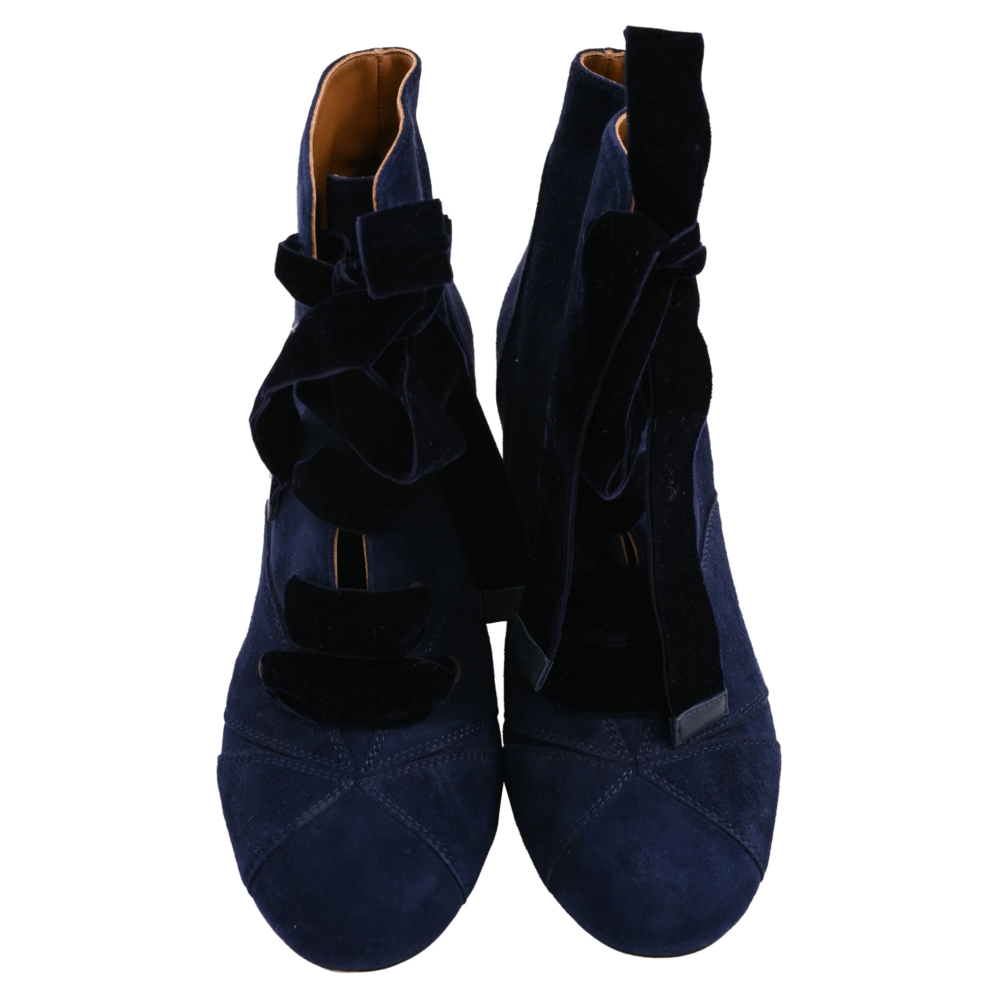 Women's Chloé Ribbon Lace-Up Ankle Boots in Navy Blue Suede - Image 5