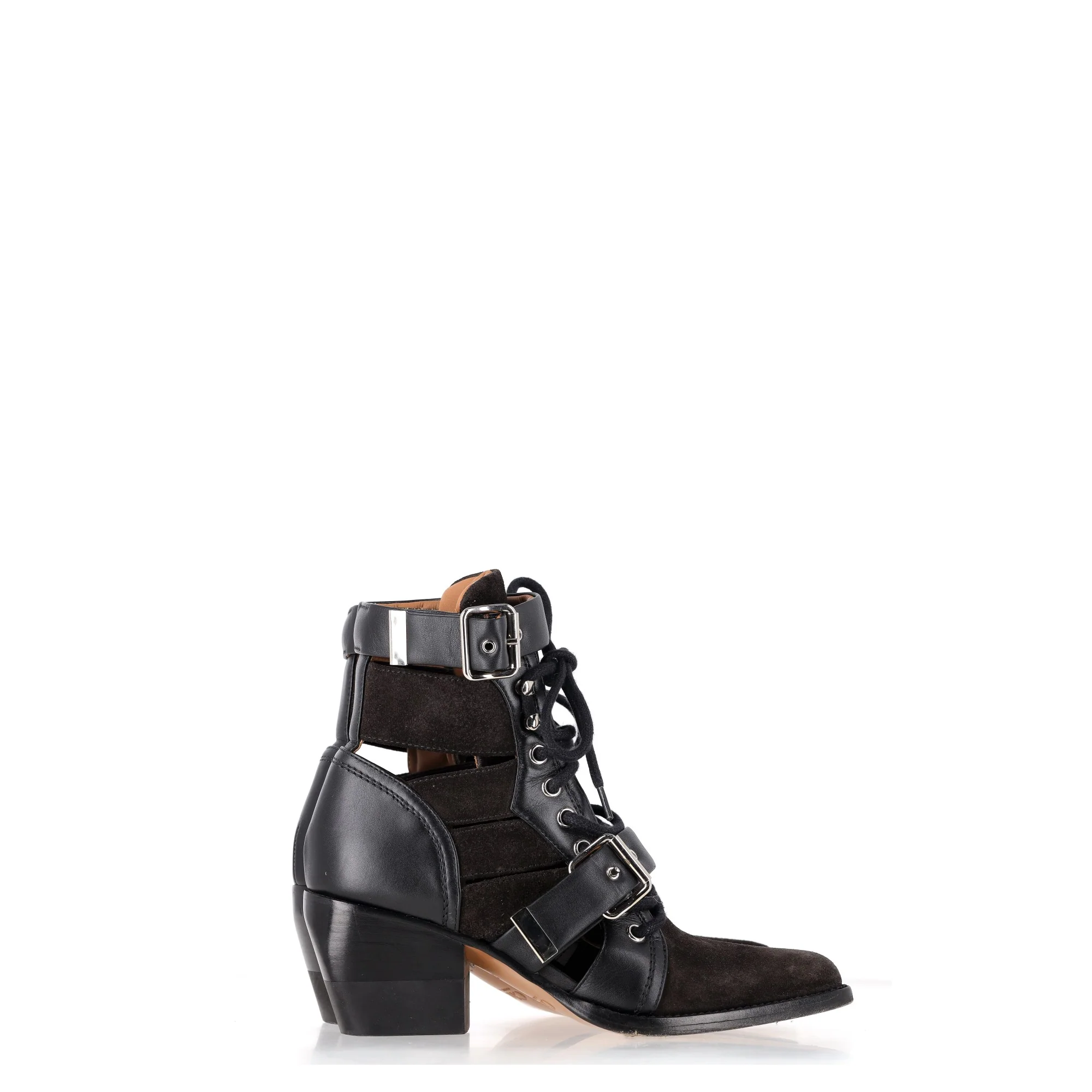 Women's Chloé Rylee Cutout Ankle Boots in Black Suede and Leather - Image 7