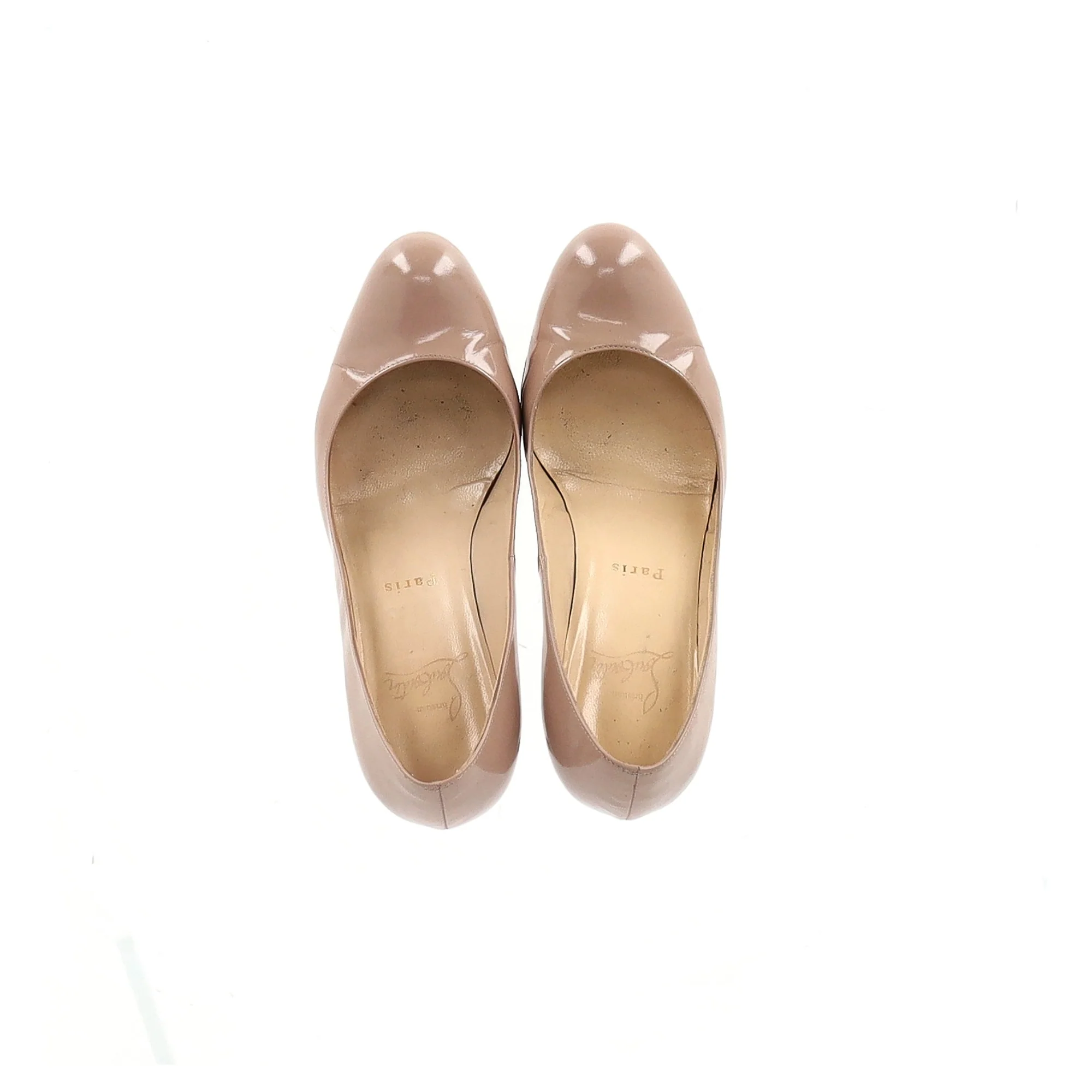 Women's Christian Louboutin Dolly 85 Round Toe Pumps in Nude Patent Leather - Image 9