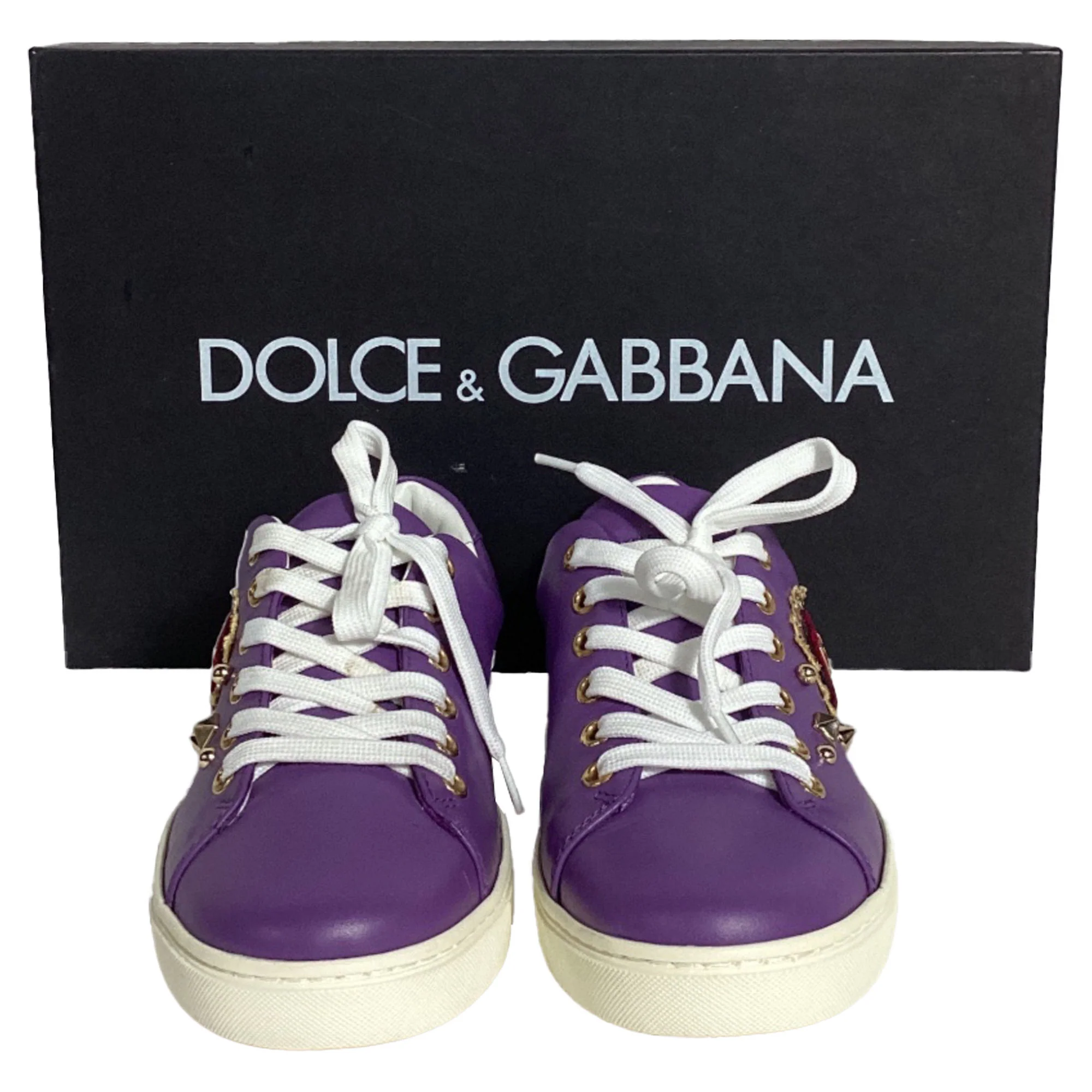 Women's Dolce and Gabbana Sacred Heart Sneakers in Purple Leather - Image 7