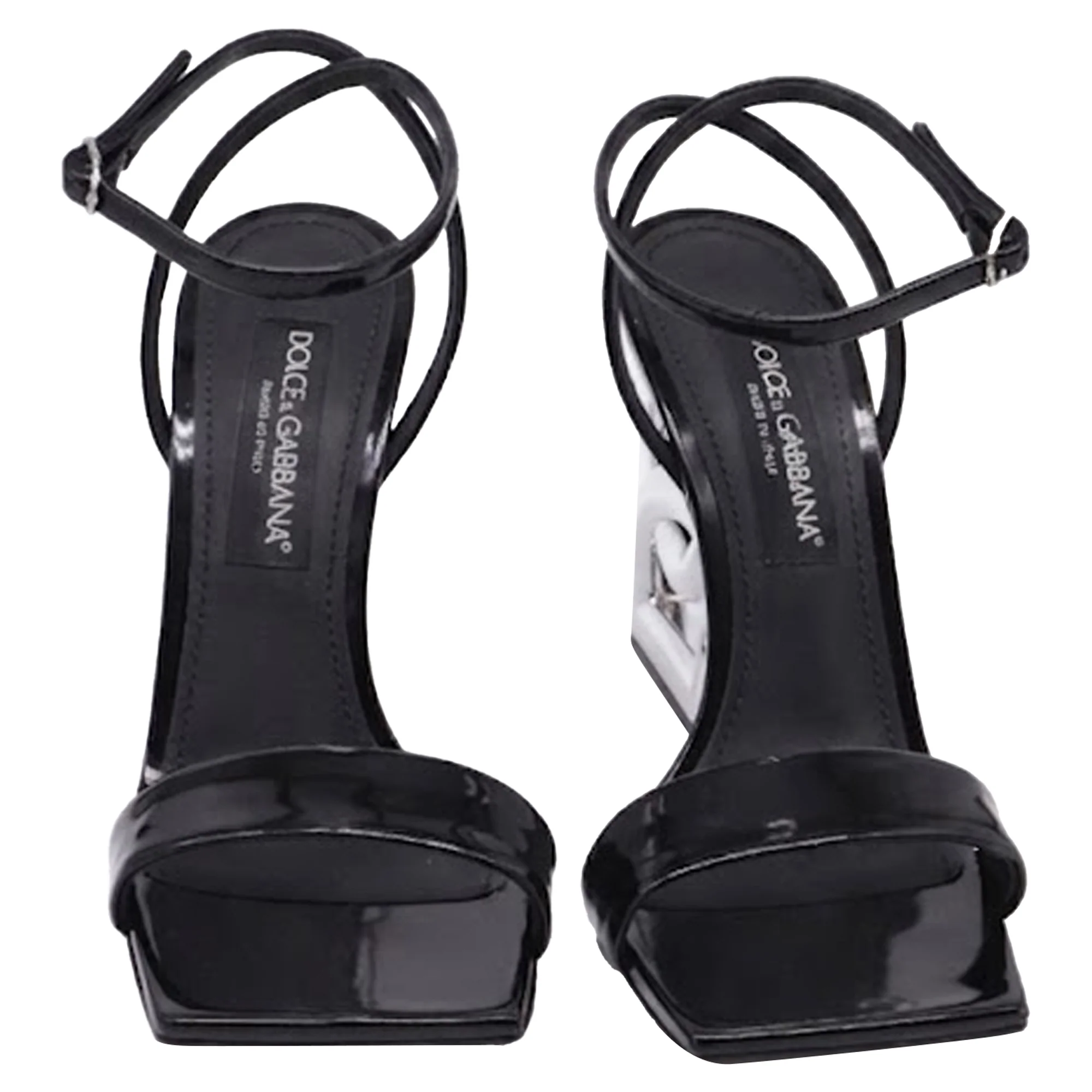 Women's Dolce & Gabbana Keira Embellished Sandals in Black Patent Leather - Image 2