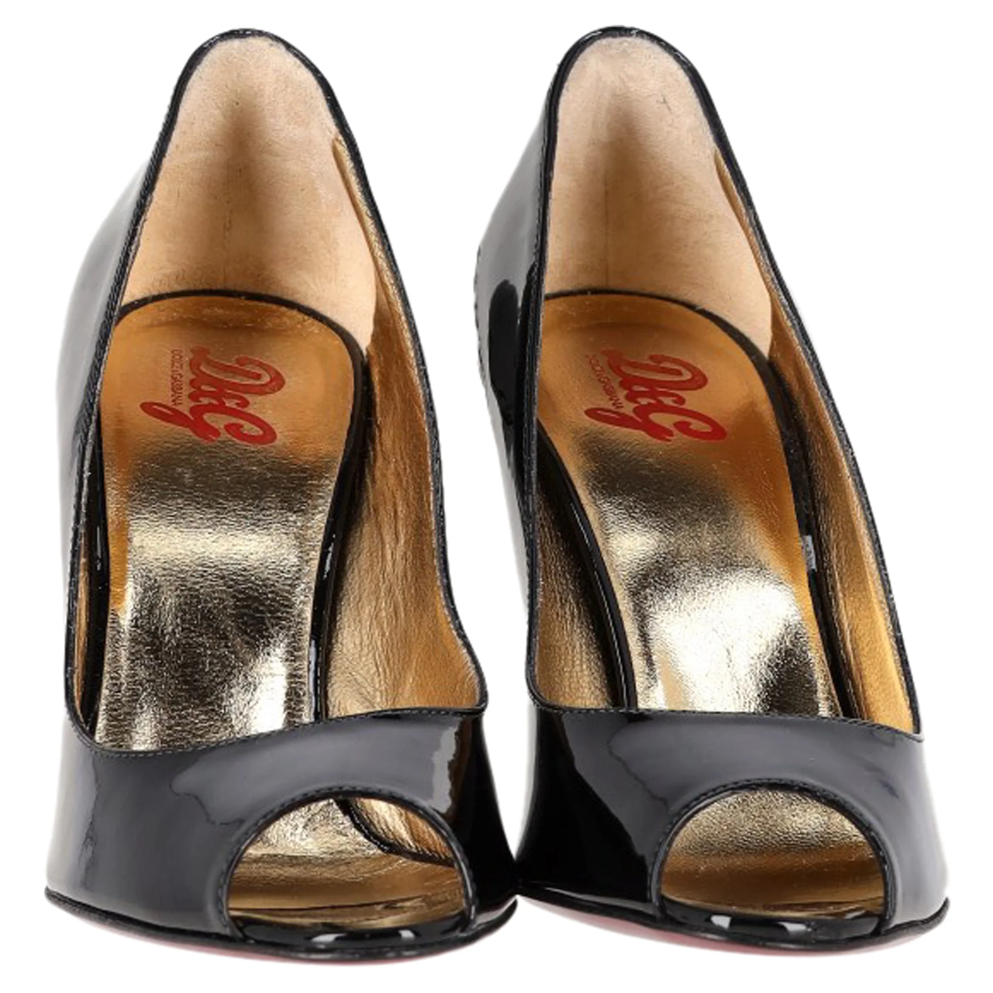 Women's Dolce & Gabbana Peep-Toe Pumps in Black Patent Leather - Image 2