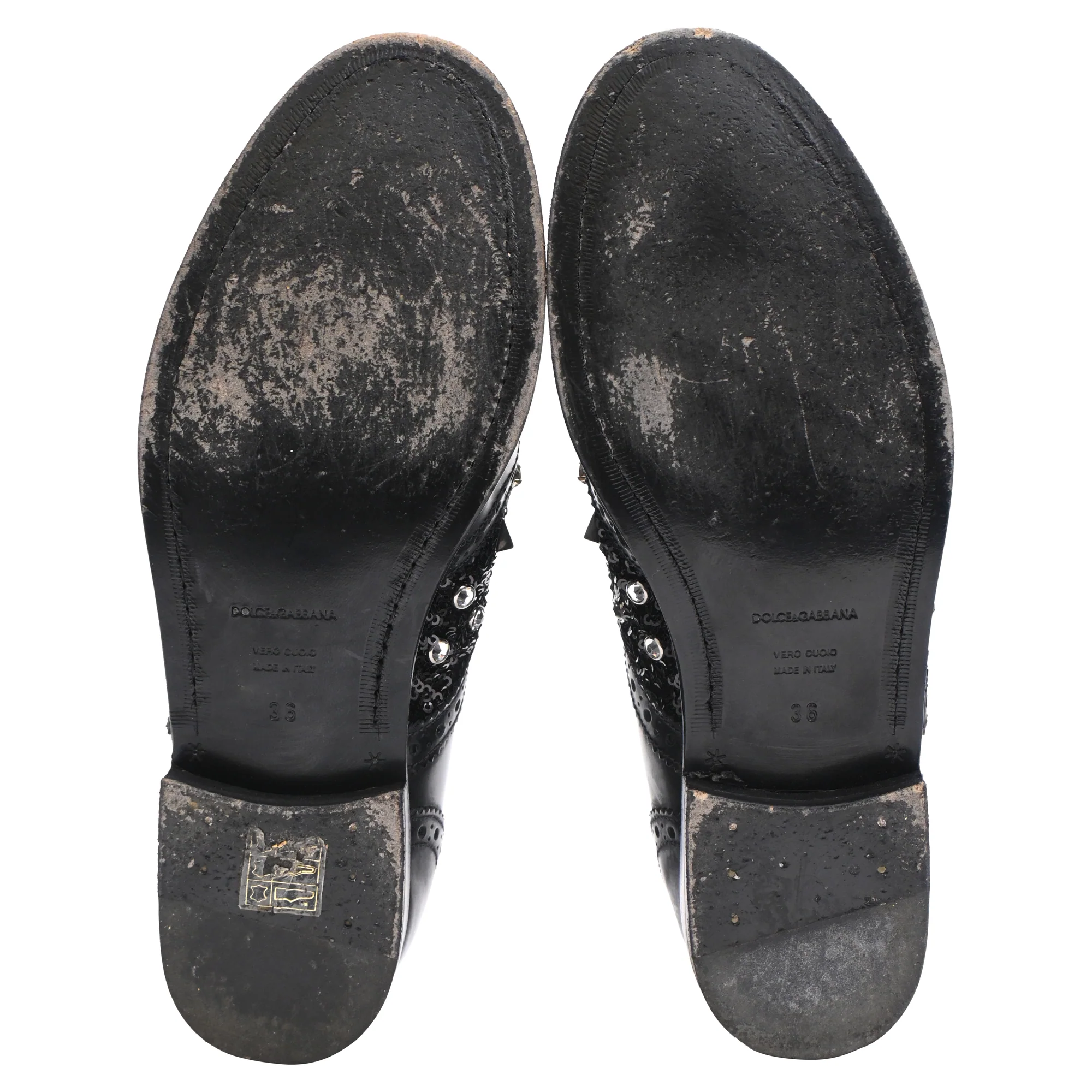 Women's Dolce & Gabbana Studded Brogue Lace Up Shoes in Black Leather - Image 6
