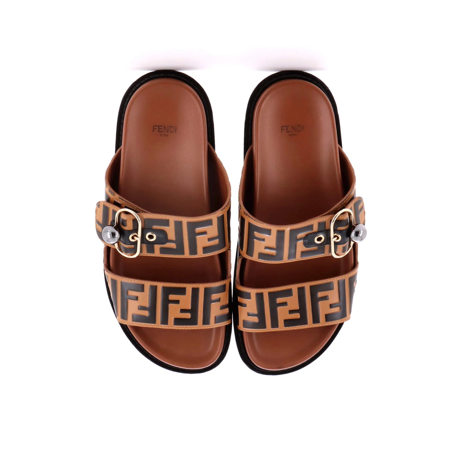 Women's Buckle Strap Slide Sandals Zucca Embossed Leather - Image 2