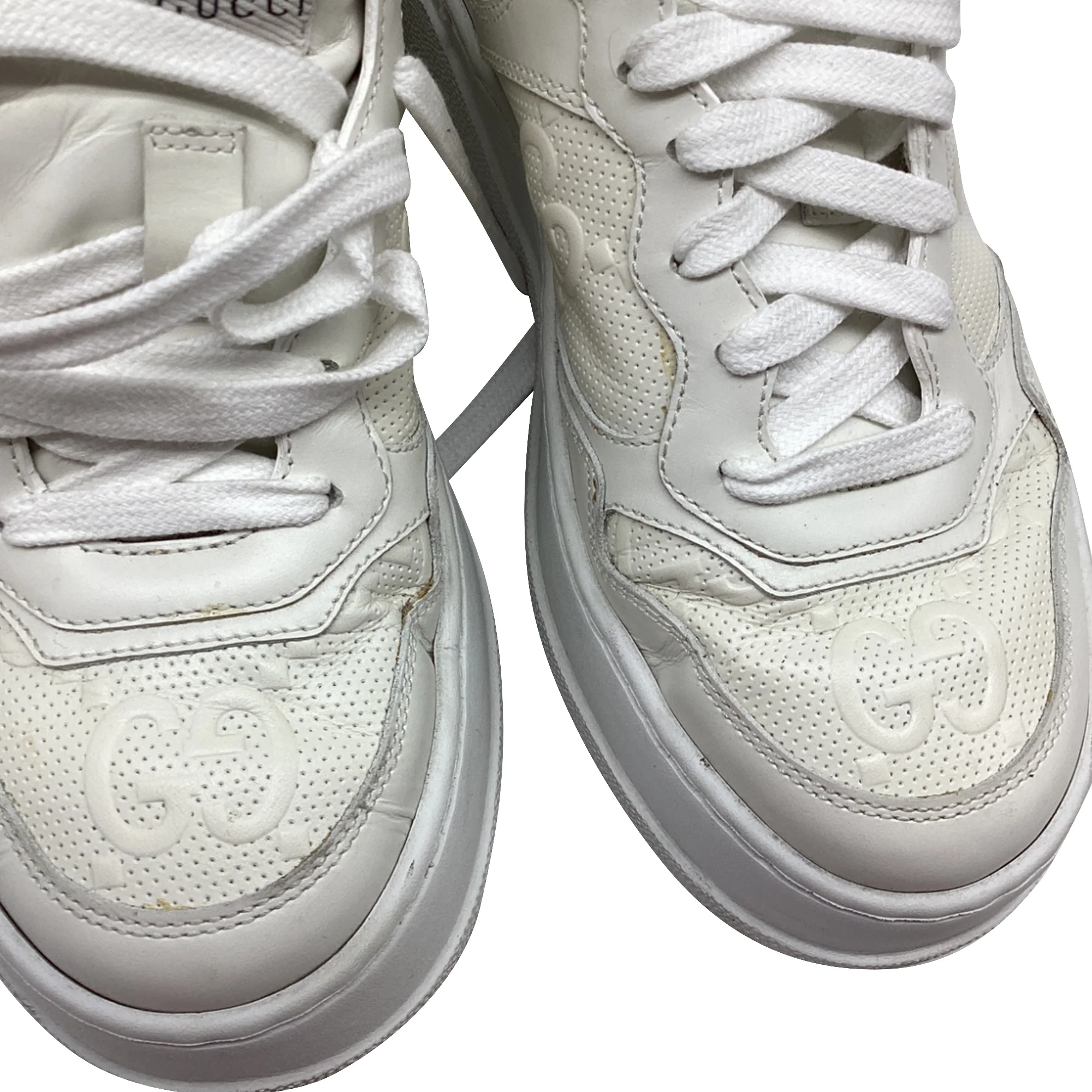 Women's Gucci GG Embossed Low-Top Sneakers in White Leather - Image 9